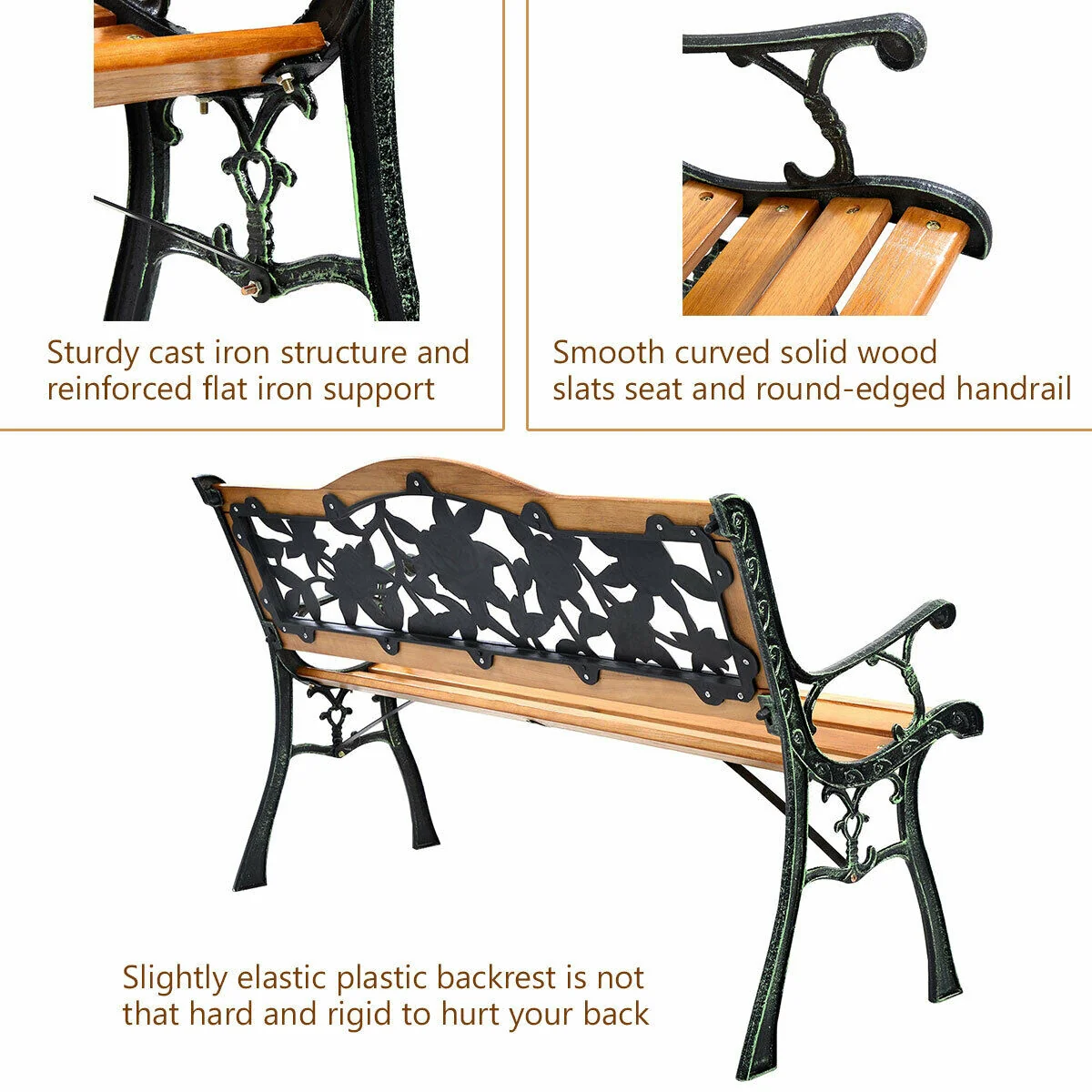 Outdoor Cast Iron Patio Bench, Rose - Image 7