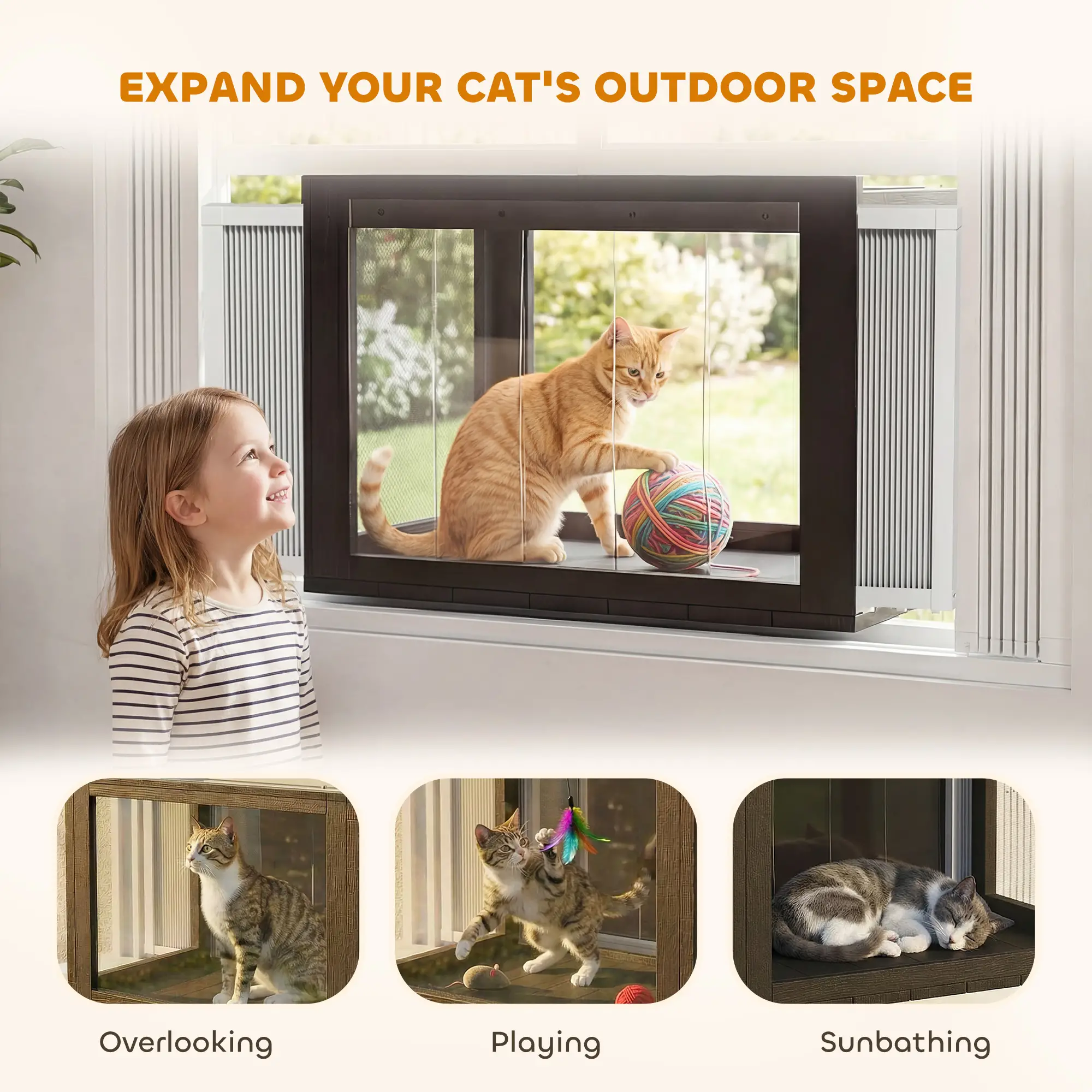 Outdoor Cat Enclosure, Adjustable Cat House, Waterproof Top, 24" x18.5" x16.1", Black White - Image 4