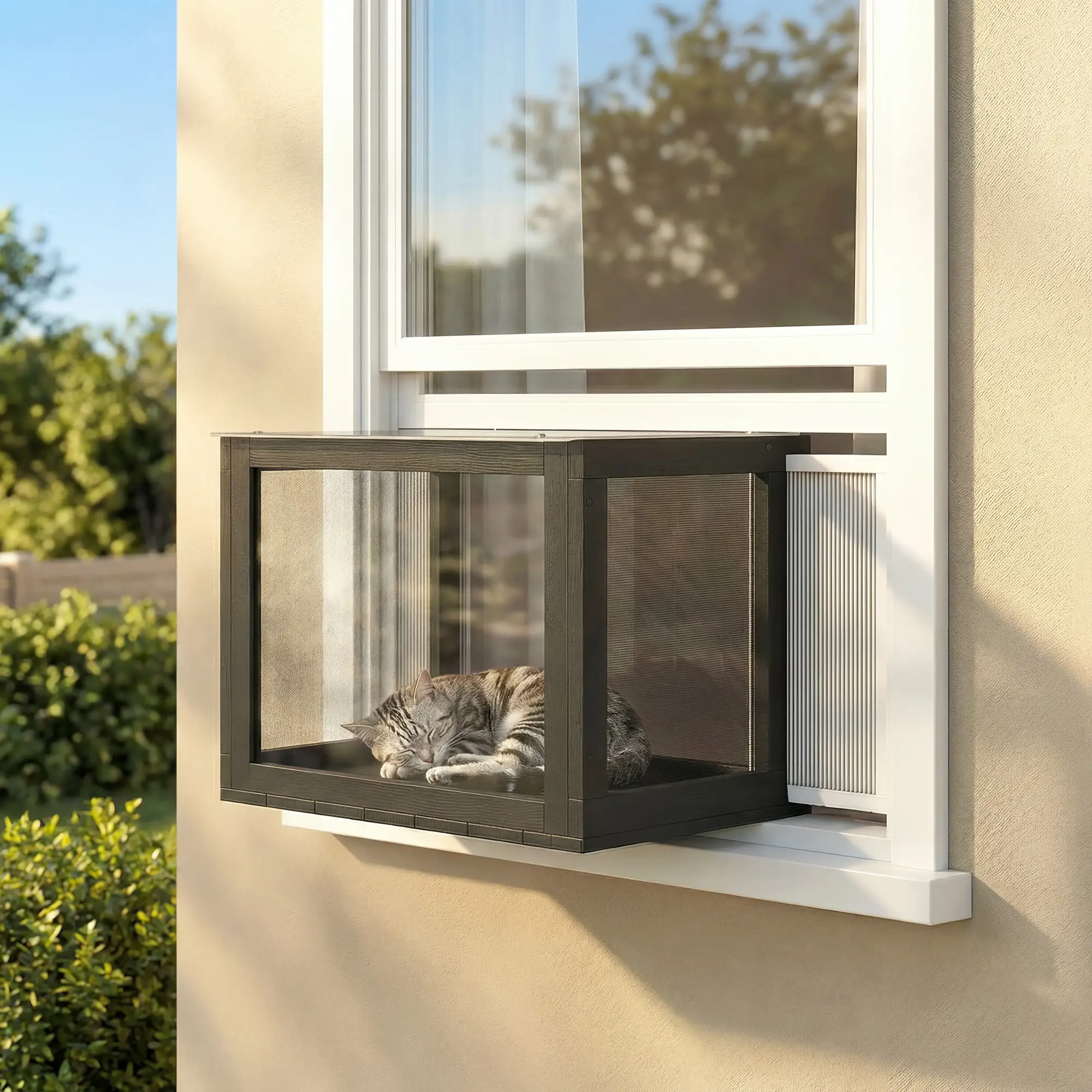 Outdoor Cat Enclosure, Adjustable Cat House, Waterproof Top, 24" x18.5" x16.1", Black White - Image 9