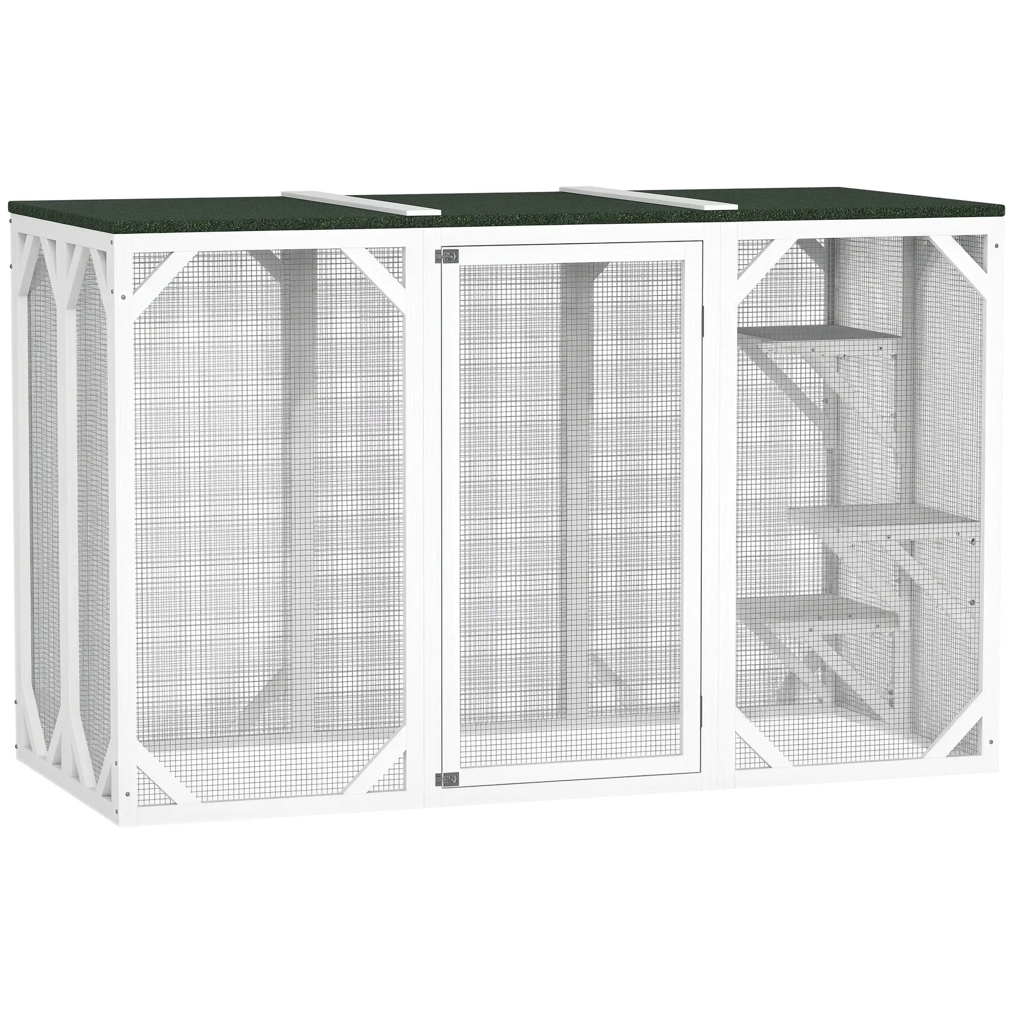 Outdoor Cat Enclosure, Waterproof Roof, Multi-Level Platforms, Lock, White - Image 11