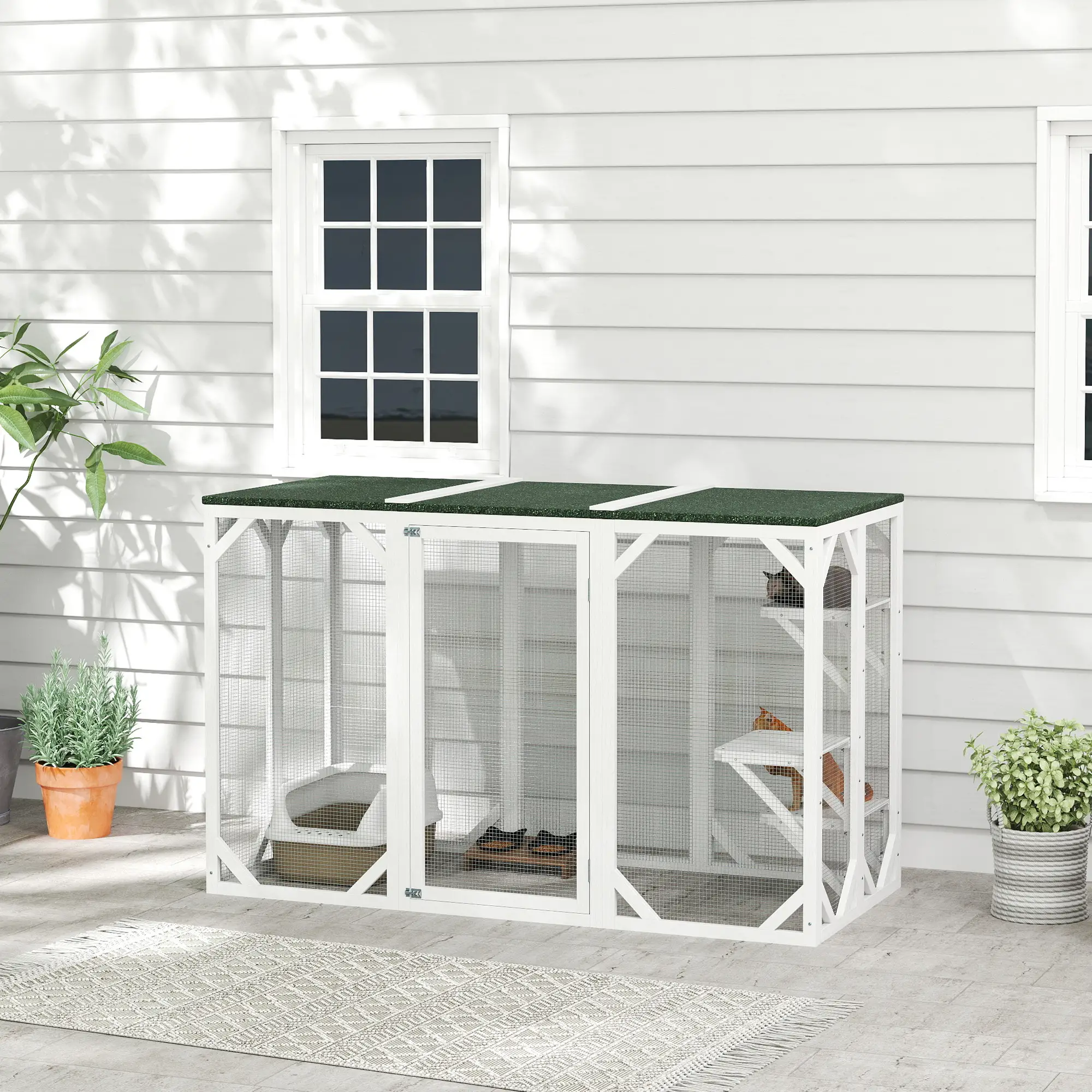 Outdoor Cat Enclosure, Waterproof Roof, Multi-Level Platforms, Lock, White - Image 2