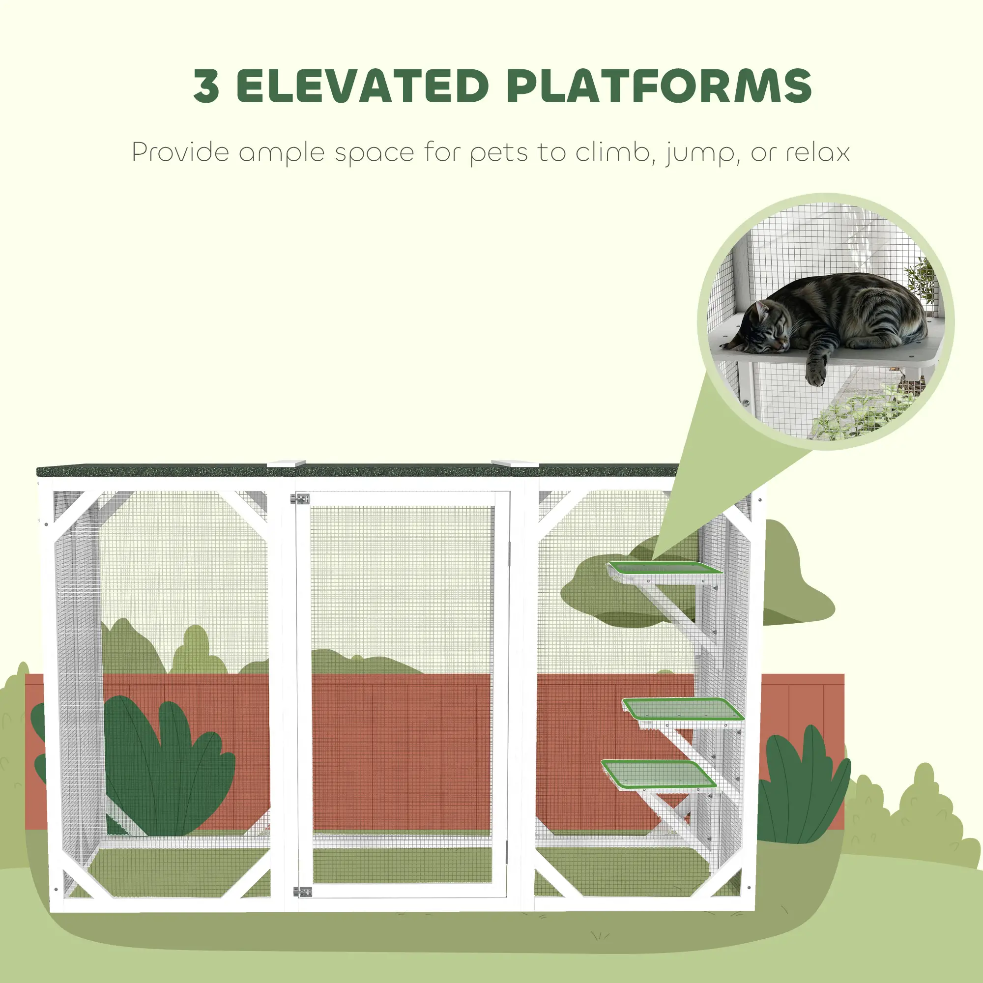 Outdoor Cat Enclosure, Waterproof Roof, Multi-Level Platforms, Lock, White - Image 6