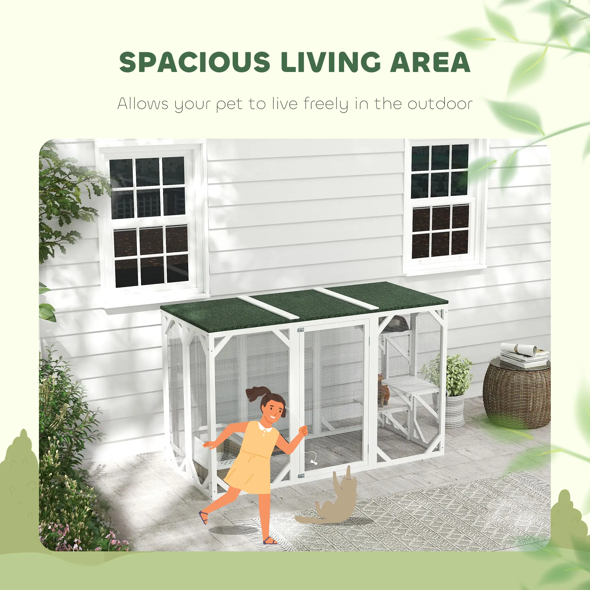 Outdoor Cat Enclosure, Waterproof Roof, Multi-Level Platforms, Lock, White - Image 7