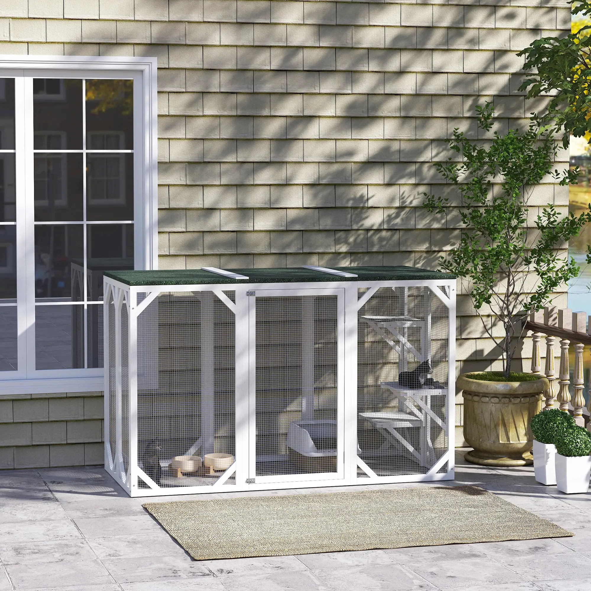 Outdoor Cat Enclosure, Waterproof Roof, Multi-Level Platforms, Lock, White - Image 8