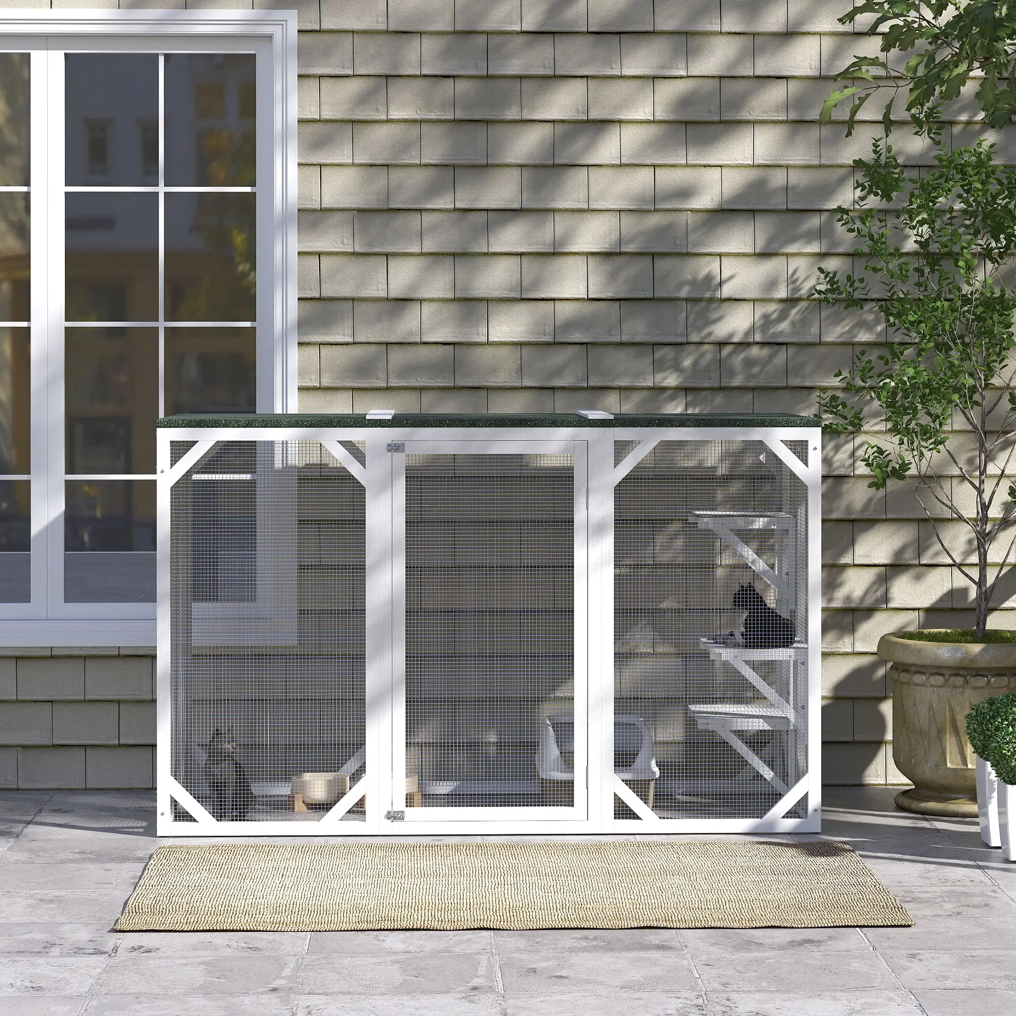 Outdoor Cat Enclosure, Waterproof Roof, Multi-Level Platforms, Lock, White - Image 9