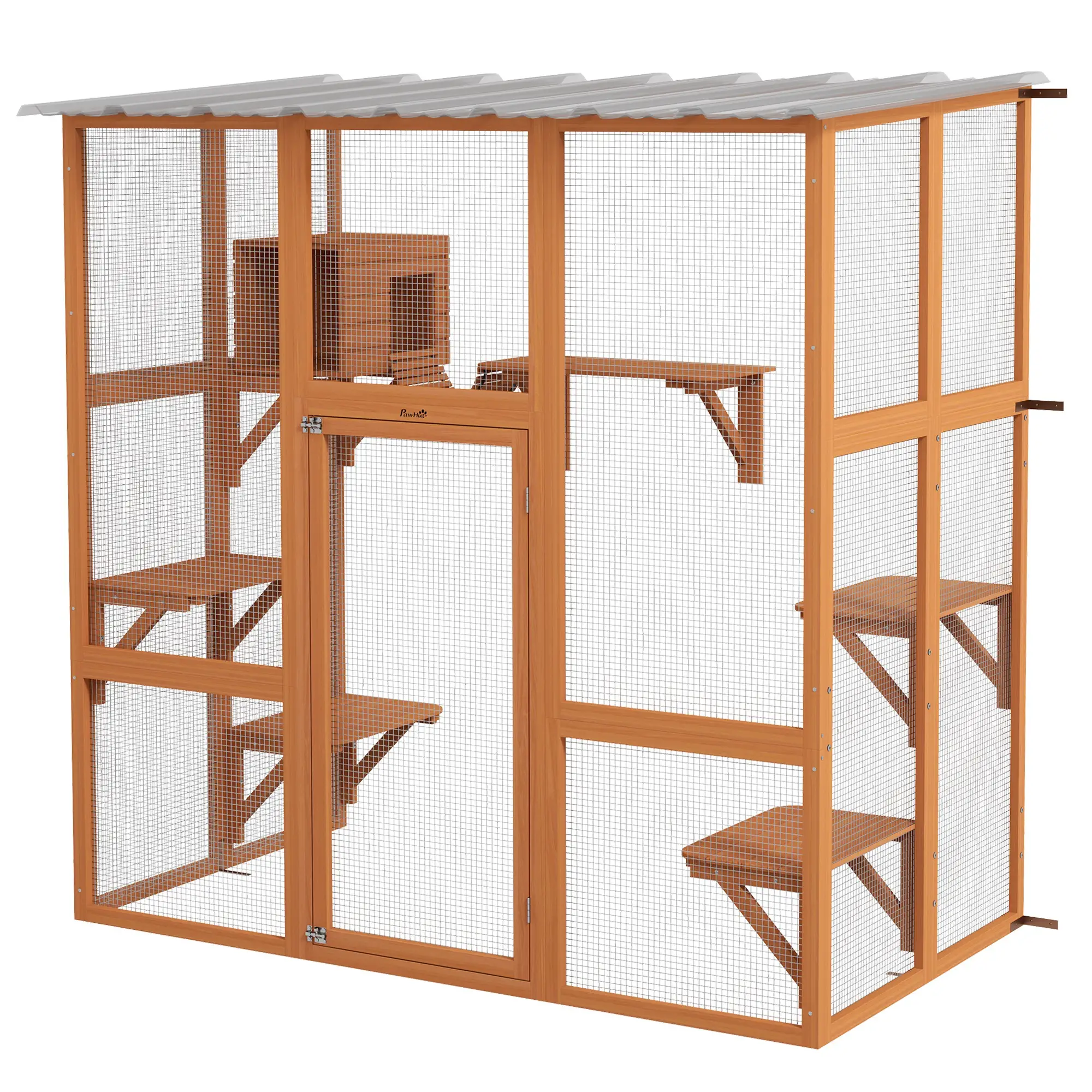 Outdoor Cat Enclosure, Window Box, Weatherproof Roof, Bridge, Resting Box, Platforms, for 2 Kittens, Orange