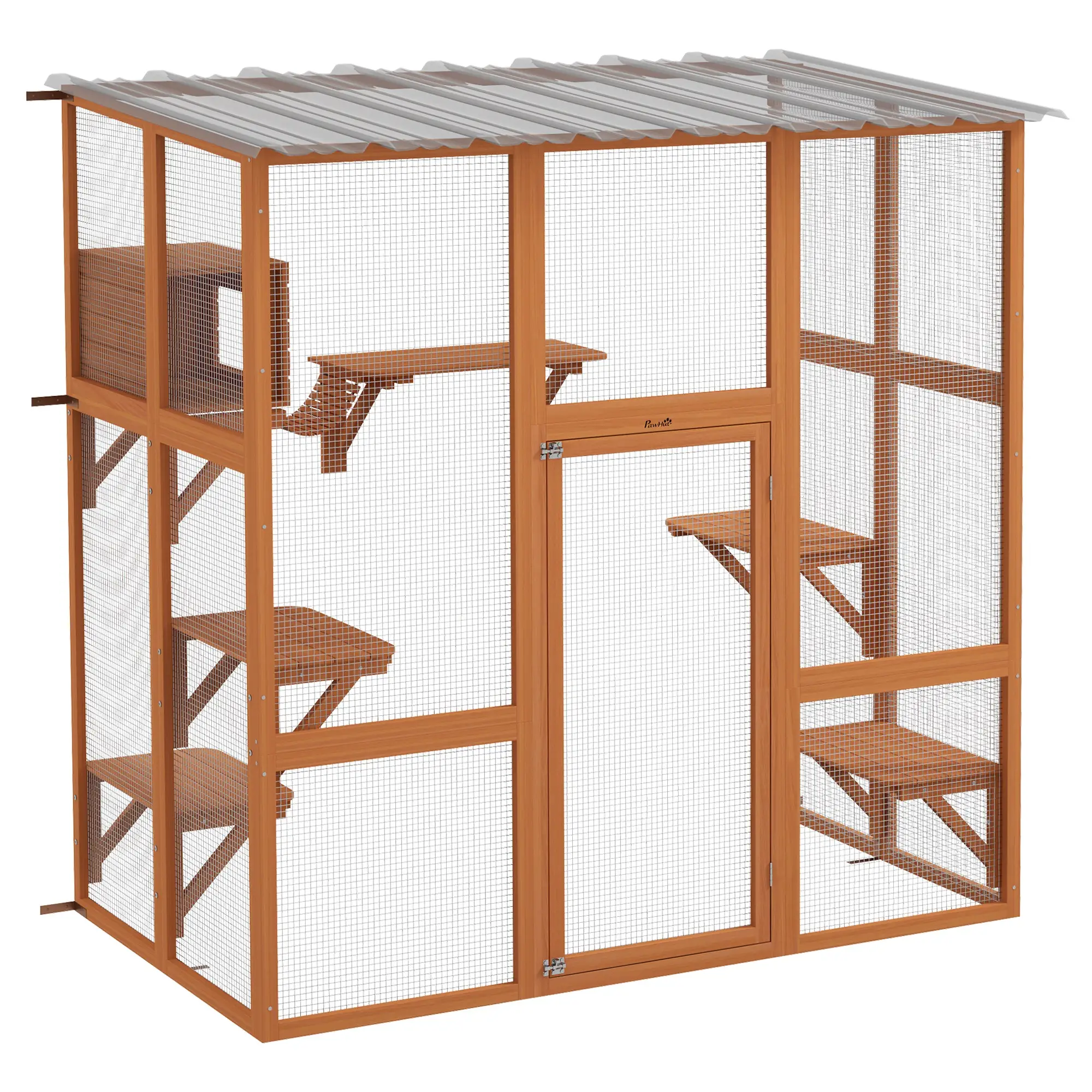 Outdoor Cat Enclosure, Window Box, Weatherproof Roof, Bridge, Resting Box, Platforms, for 2 Kittens, Orange - Image 11