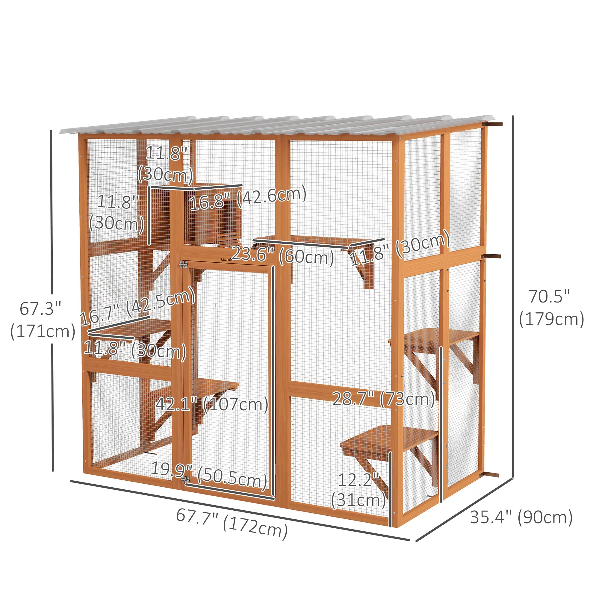 Outdoor Cat Enclosure, Window Box, Weatherproof Roof, Bridge, Resting Box, Platforms, for 2 Kittens, Orange - Image 3