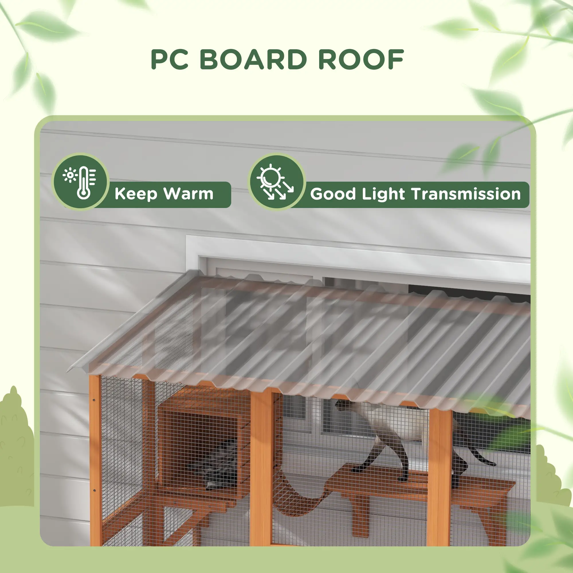 Outdoor Cat Enclosure, Window Box, Weatherproof Roof, Bridge, Resting Box, Platforms, for 2 Kittens, Orange - Image 6