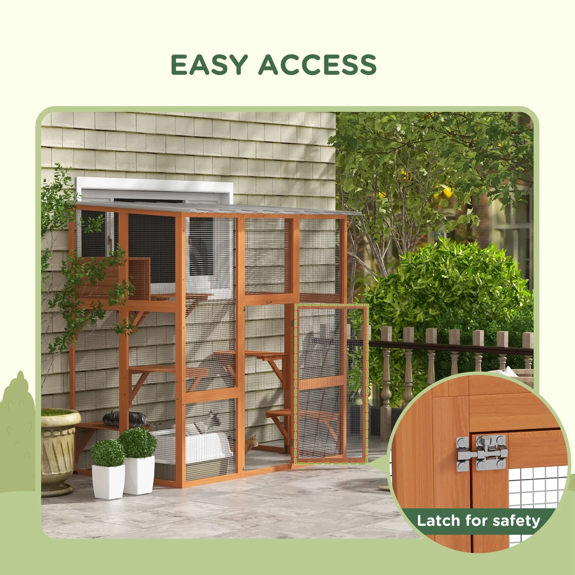 Outdoor Cat Enclosure, Window Box, Weatherproof Roof, Bridge, Resting Box, Platforms, for 2 Kittens, Orange - Image 7
