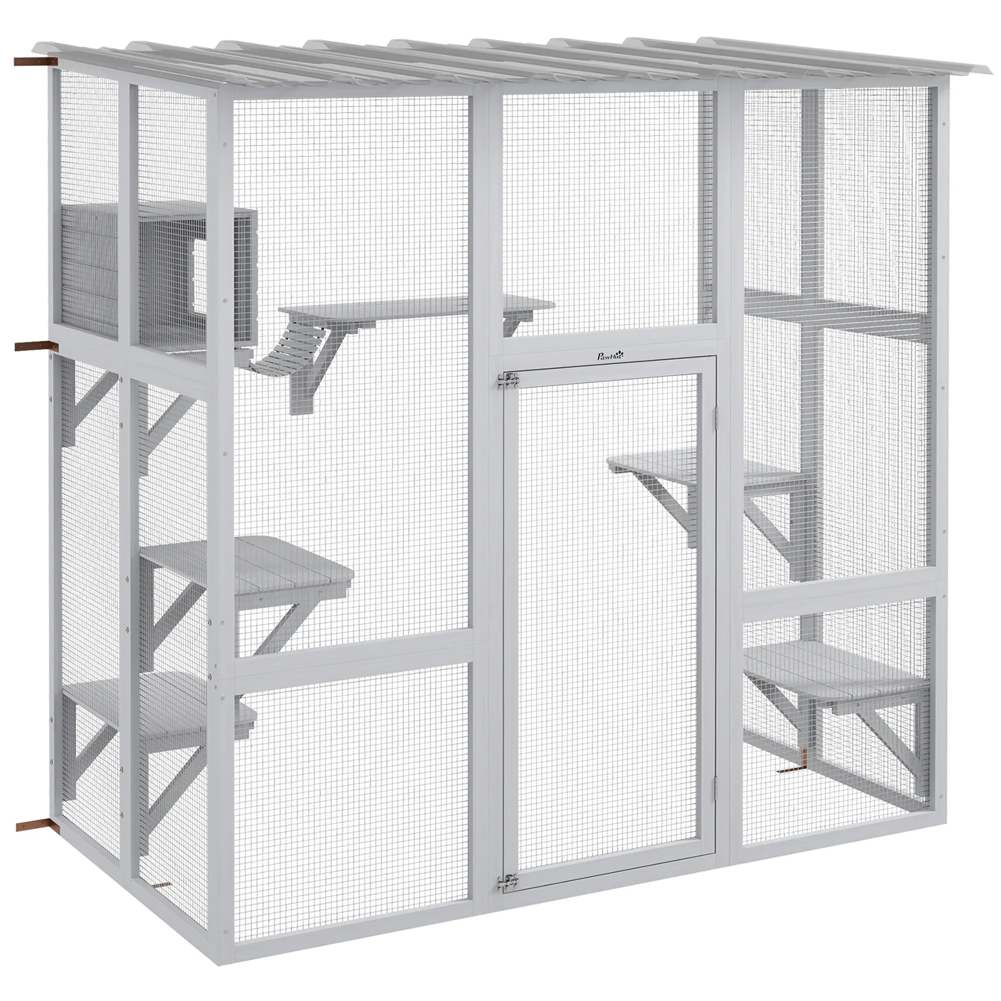 Outdoor Cat Enclosure, Window Box, Weatherproof Roof, Bridge, Resting Box, Platforms, for 2 Kittens, White - Image 11