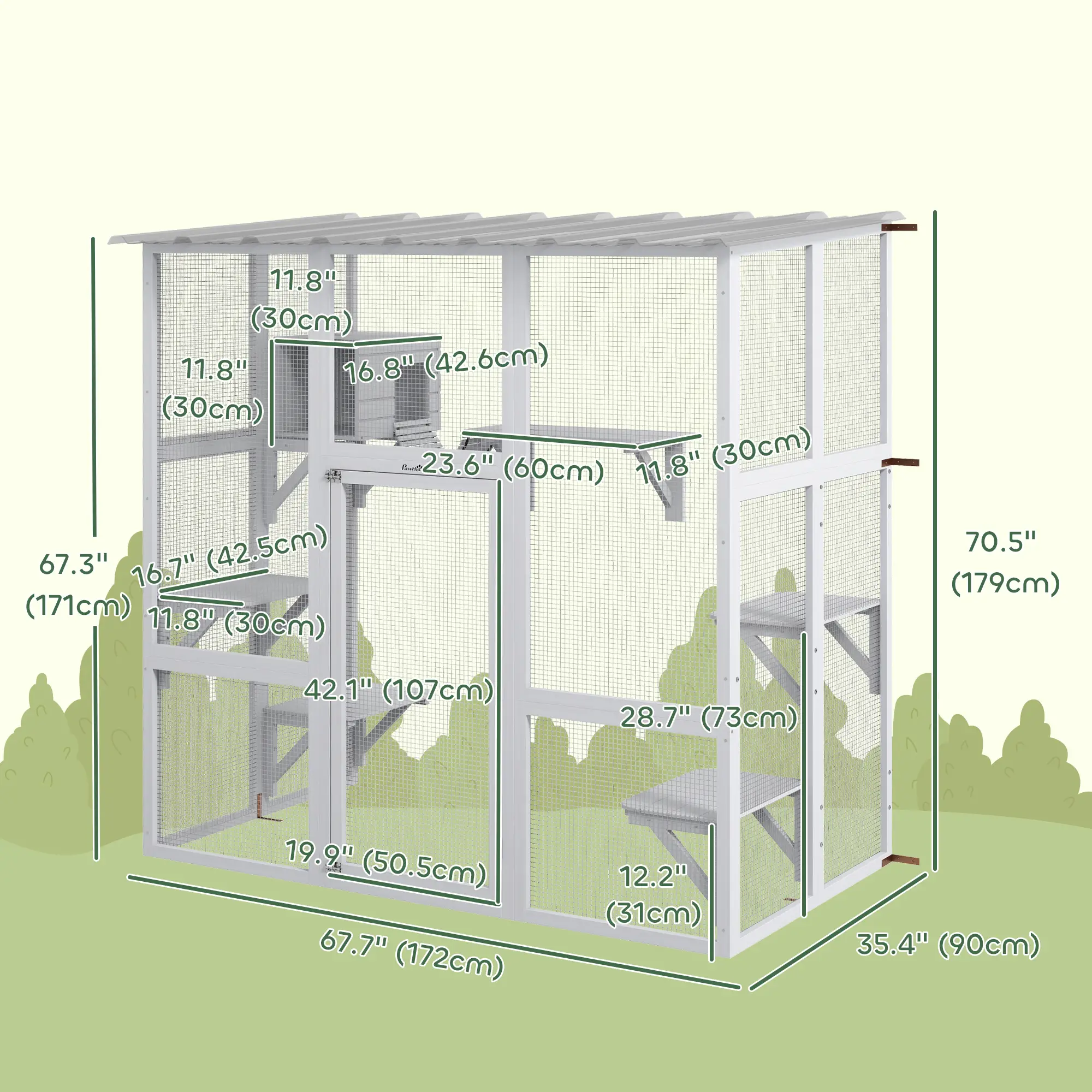 Outdoor Cat Enclosure, Window Box, Weatherproof Roof, Bridge, Resting Box, Platforms, for 2 Kittens, White - Image 3