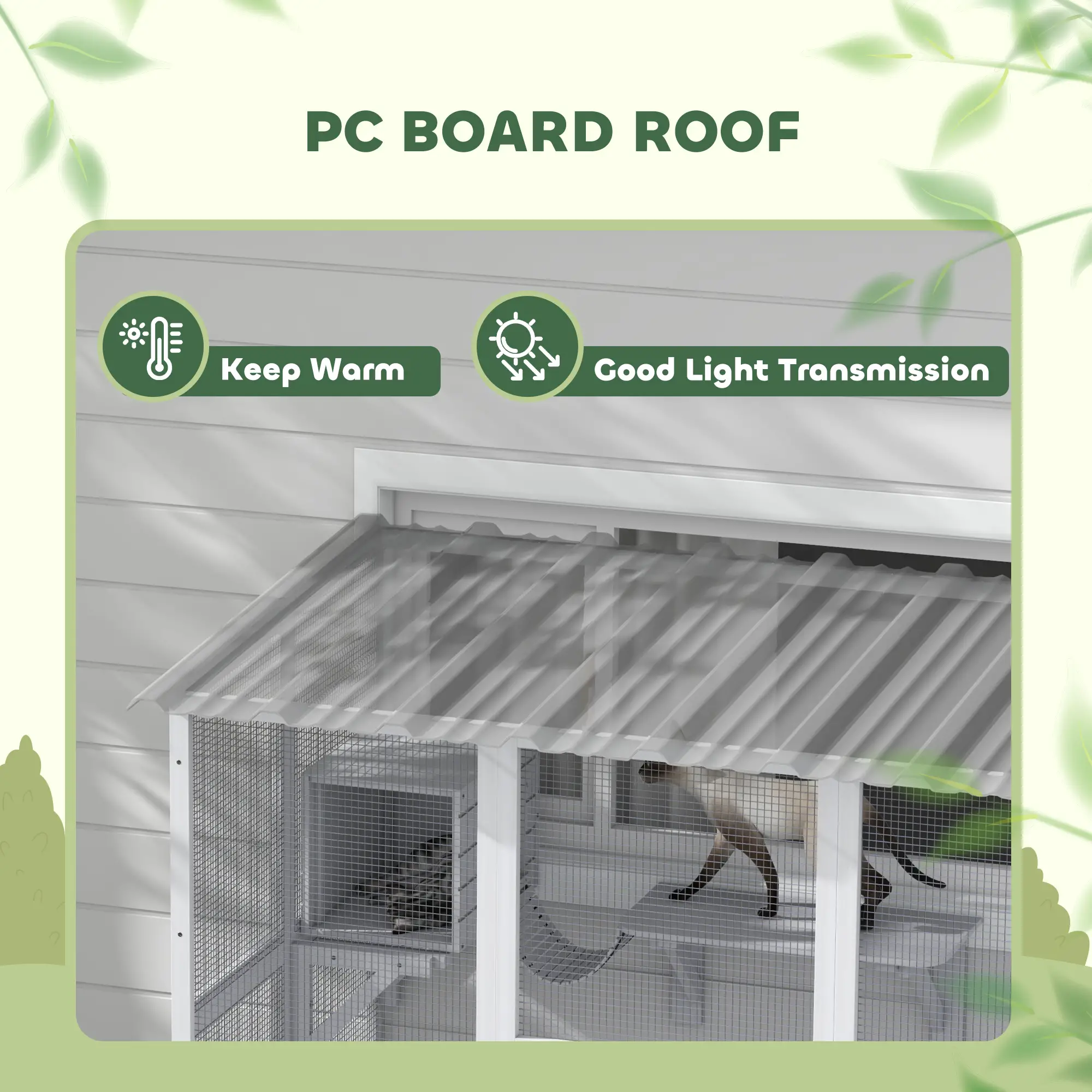 Outdoor Cat Enclosure, Window Box, Weatherproof Roof, Bridge, Resting Box, Platforms, for 2 Kittens, White - Image 6