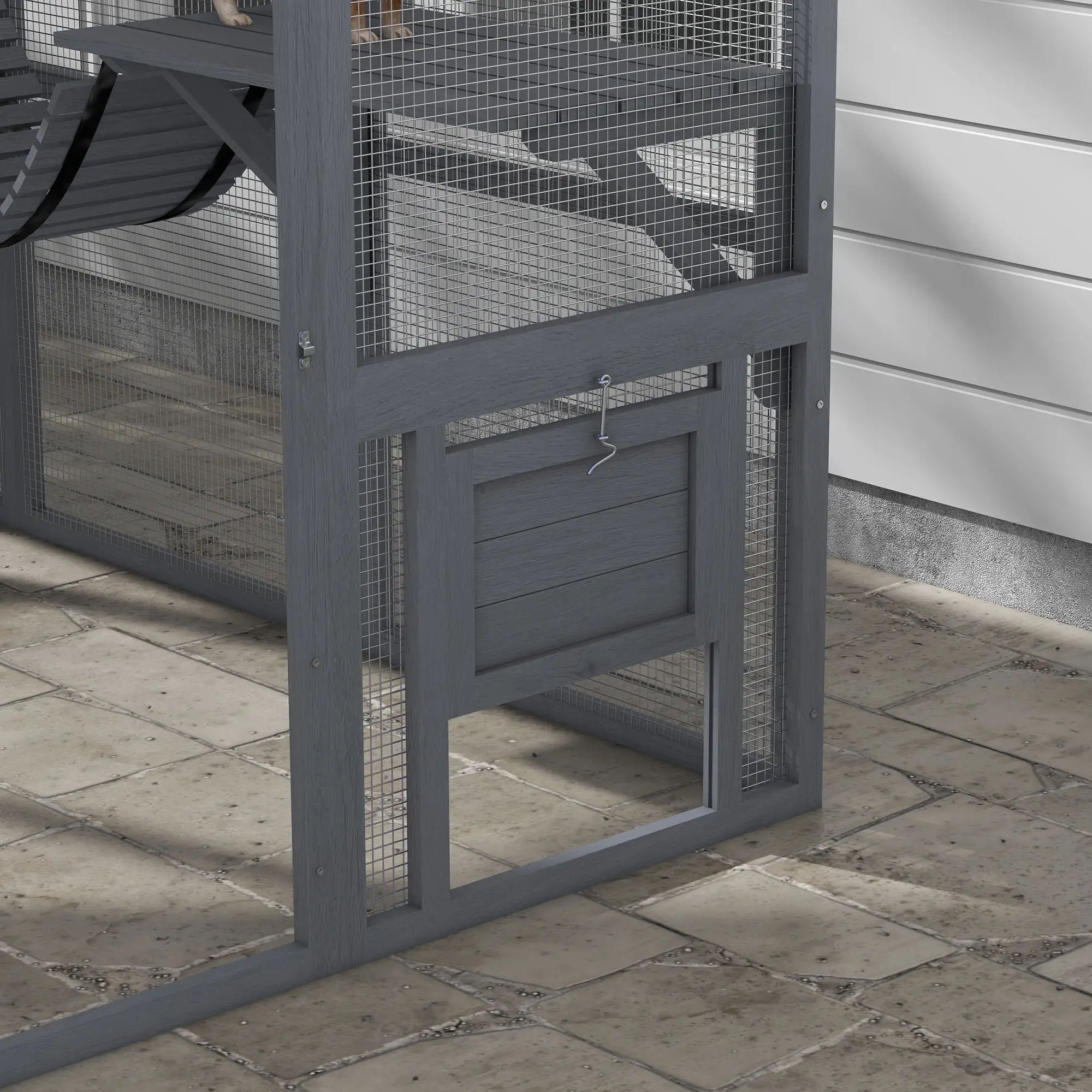 Outdoor Cat Enclosure Wooden Feral Cat House w/ Weatherproof Canopy, Bridges, Resting Boxes, Platforms, for 3-6 Cats - Image 10