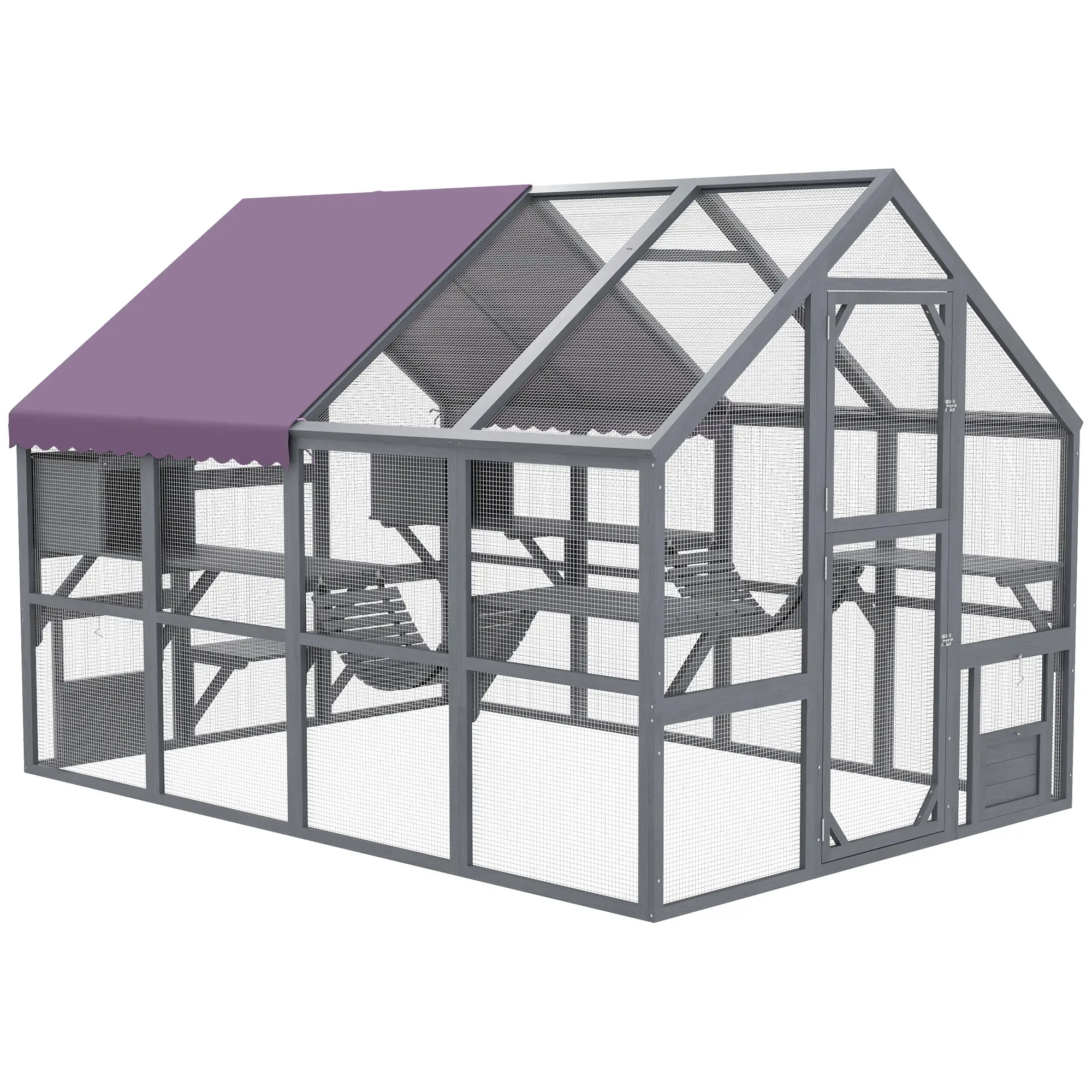 Outdoor Cat Enclosure Wooden Feral Cat House w/ Weatherproof Canopy, Bridges, Resting Boxes, Platforms, for 3-6 Cats - Image 11
