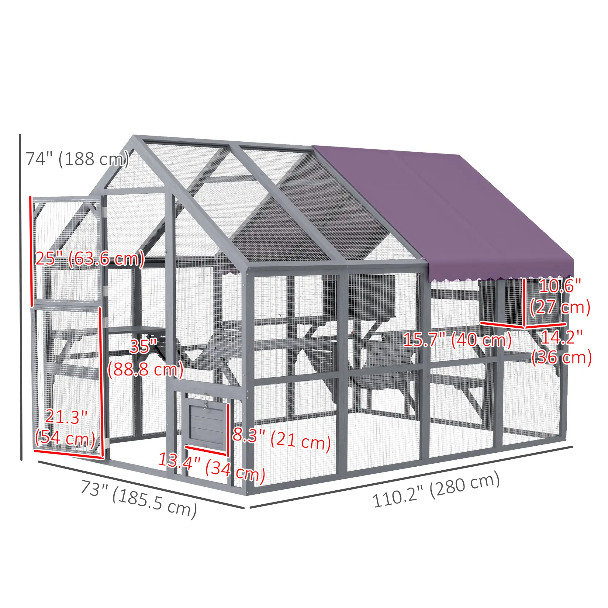 Outdoor Cat Enclosure Wooden Feral Cat House w/ Weatherproof Canopy, Bridges, Resting Boxes, Platforms, for 3-6 Cats - Image 3
