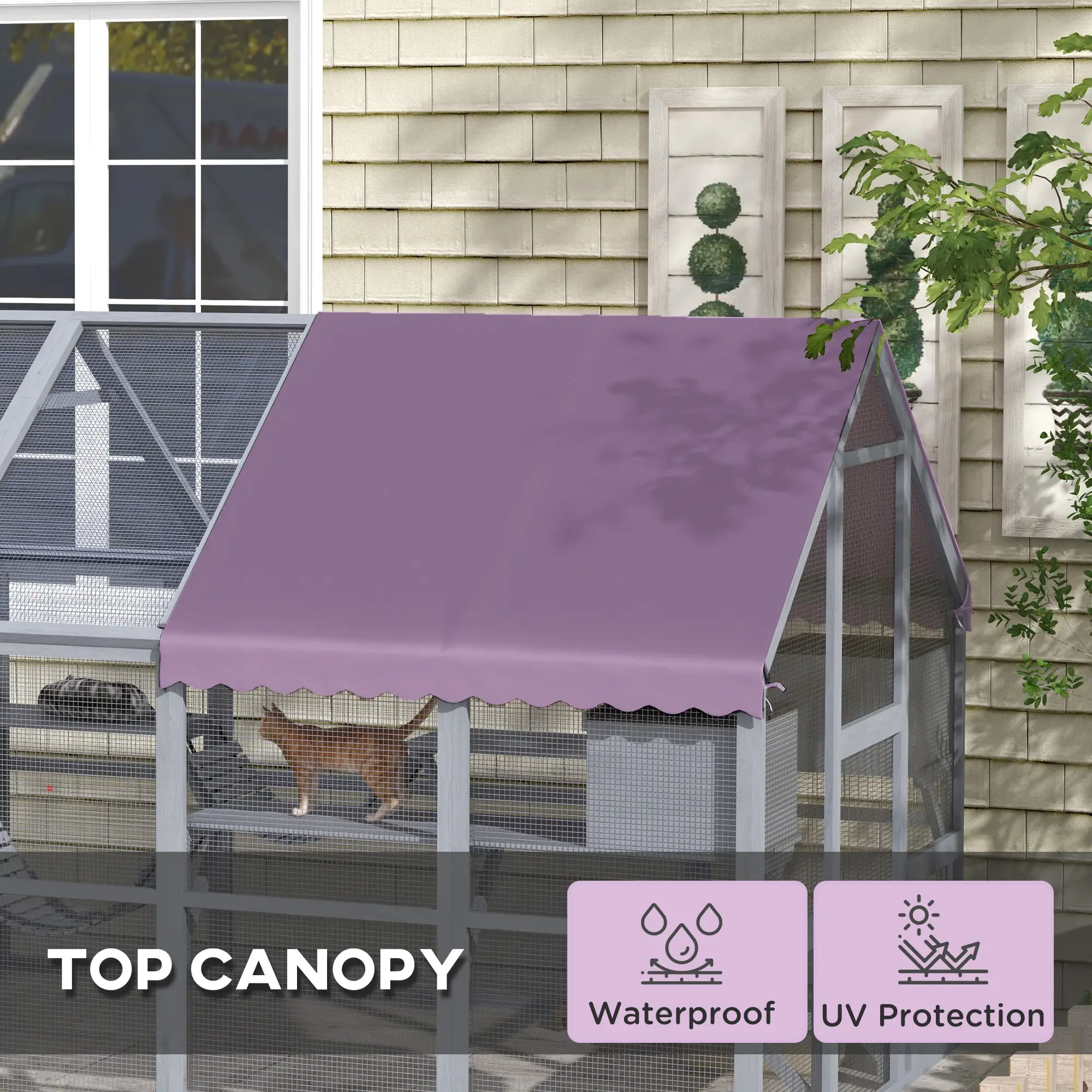 Outdoor Cat Enclosure Wooden Feral Cat House w/ Weatherproof Canopy, Bridges, Resting Boxes, Platforms, for 3-6 Cats - Image 6