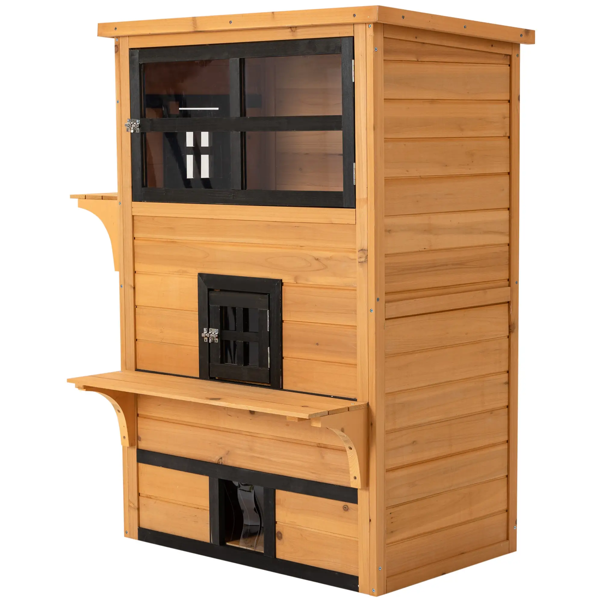 Outdoor Cat House, 3-Tier Kitty Shelter, Weather Resistant, Escape Door