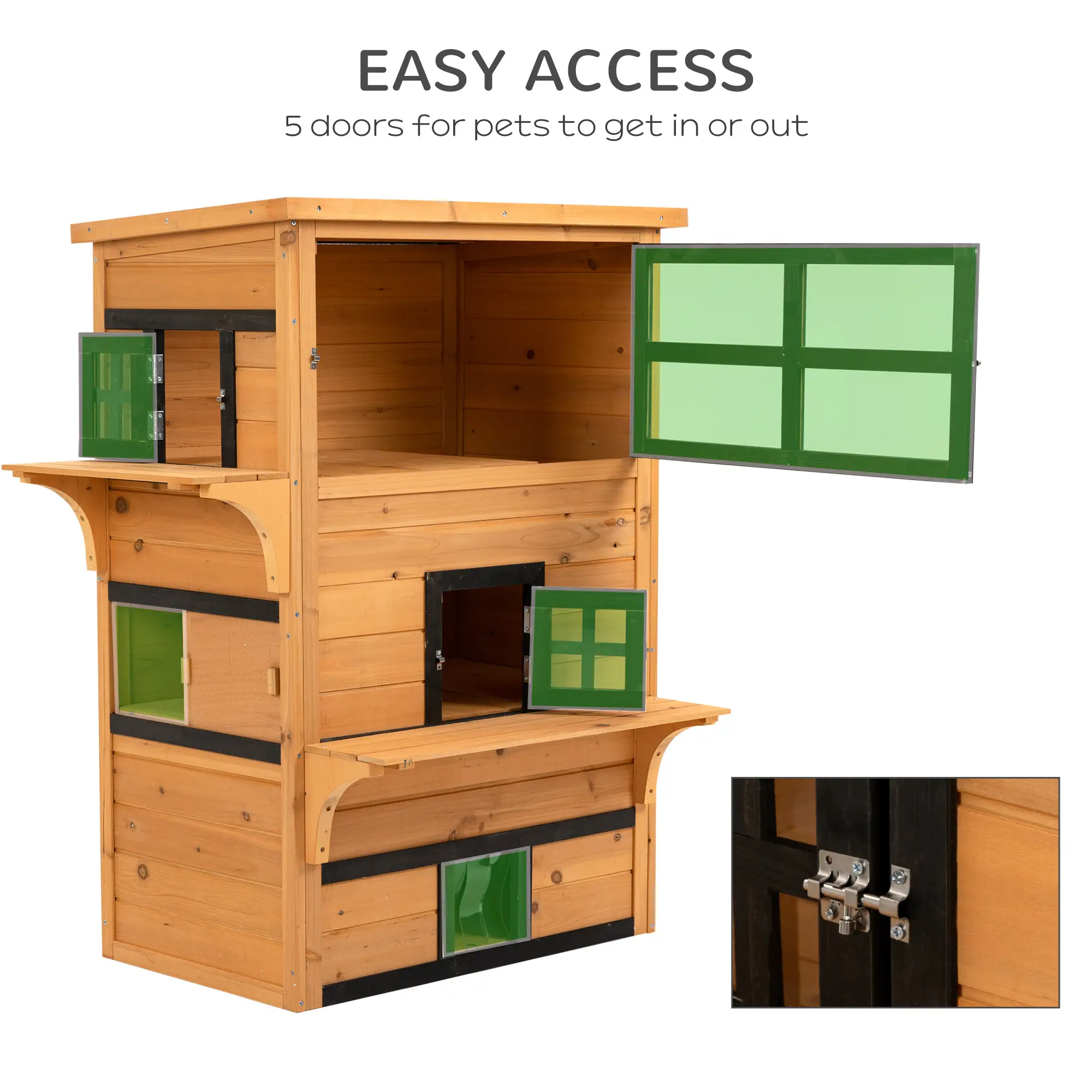 Outdoor Cat House, 3-Tier Kitty Shelter, Weather Resistant, Escape Door - Image 6