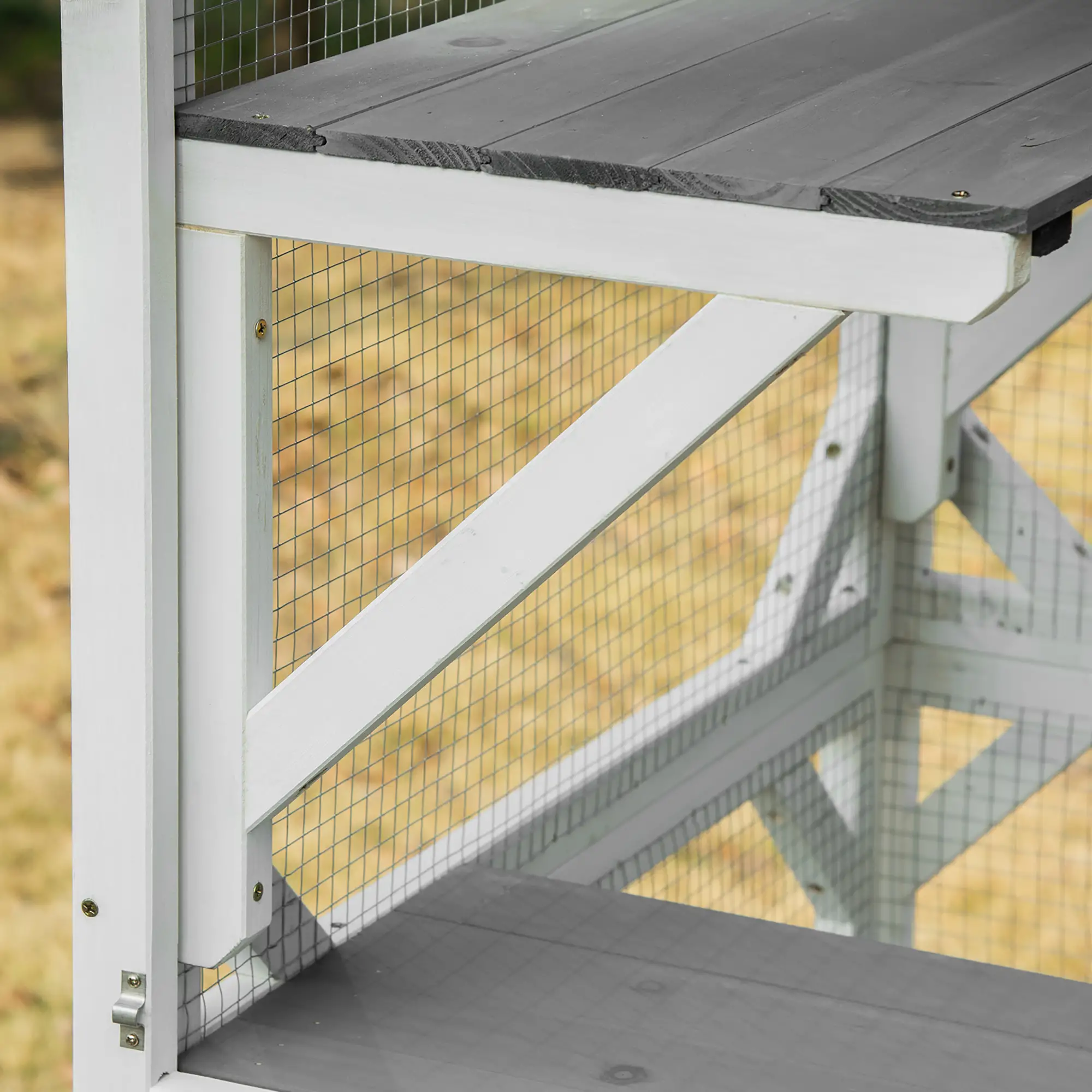 Outdoor Catio, Elevated Design with Wheels, Resting Box, Water-Resistant, Grey, White - Image 10