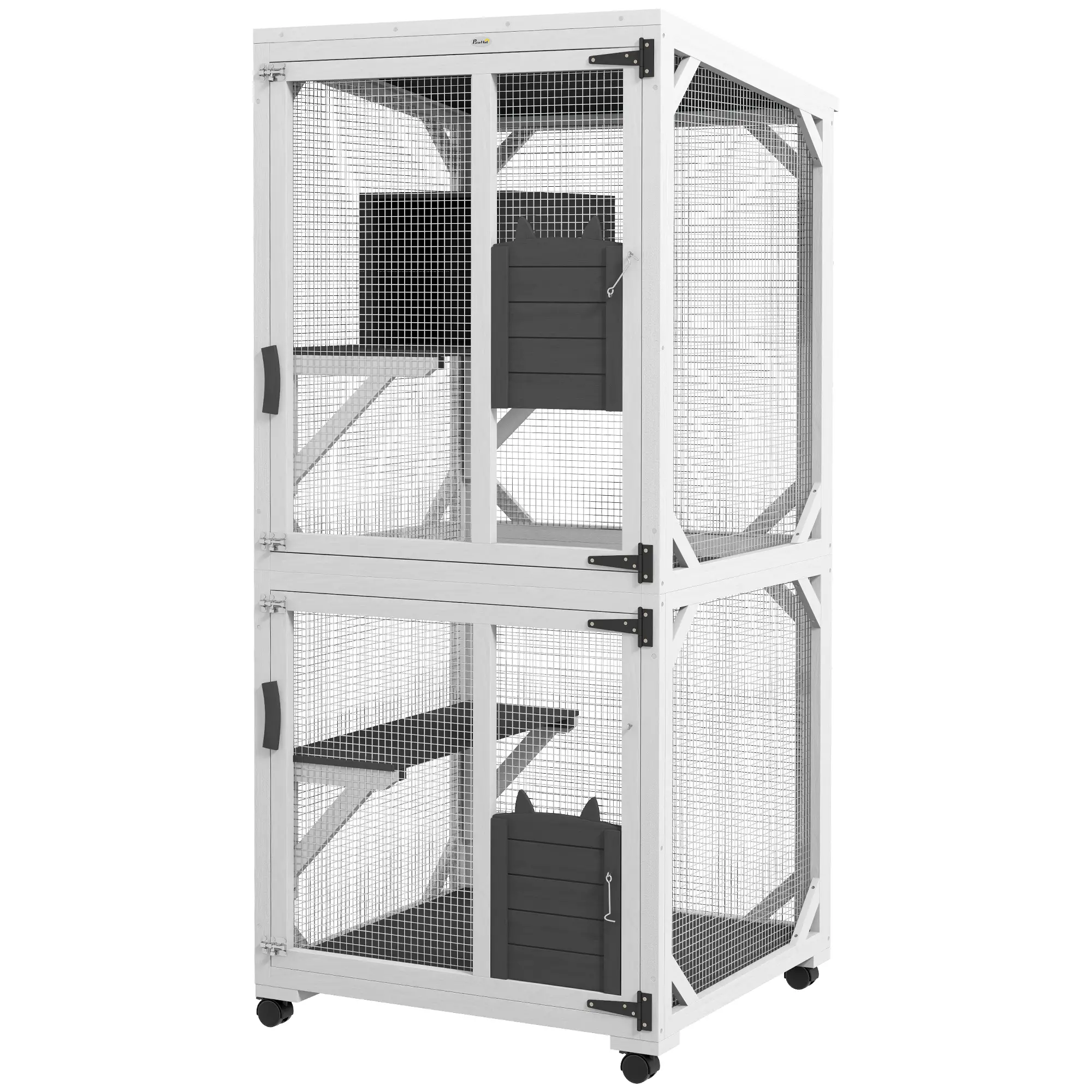Outdoor Catio, Elevated Design with Wheels, Resting Box, Water-Resistant, Grey, White - Image 11