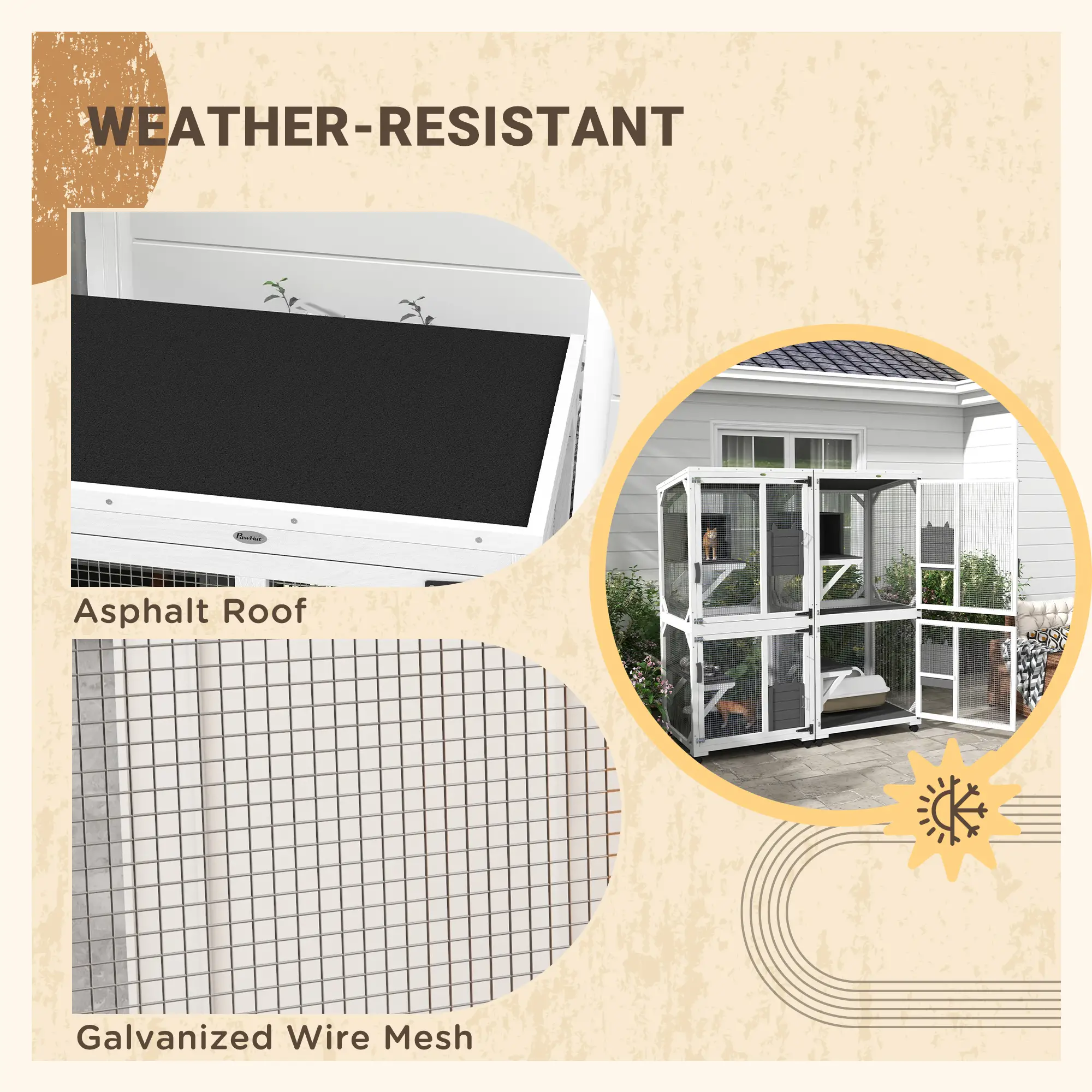 Outdoor Catio, Elevated Design with Wheels, Resting Box, Water-Resistant, Grey, White - Image 7