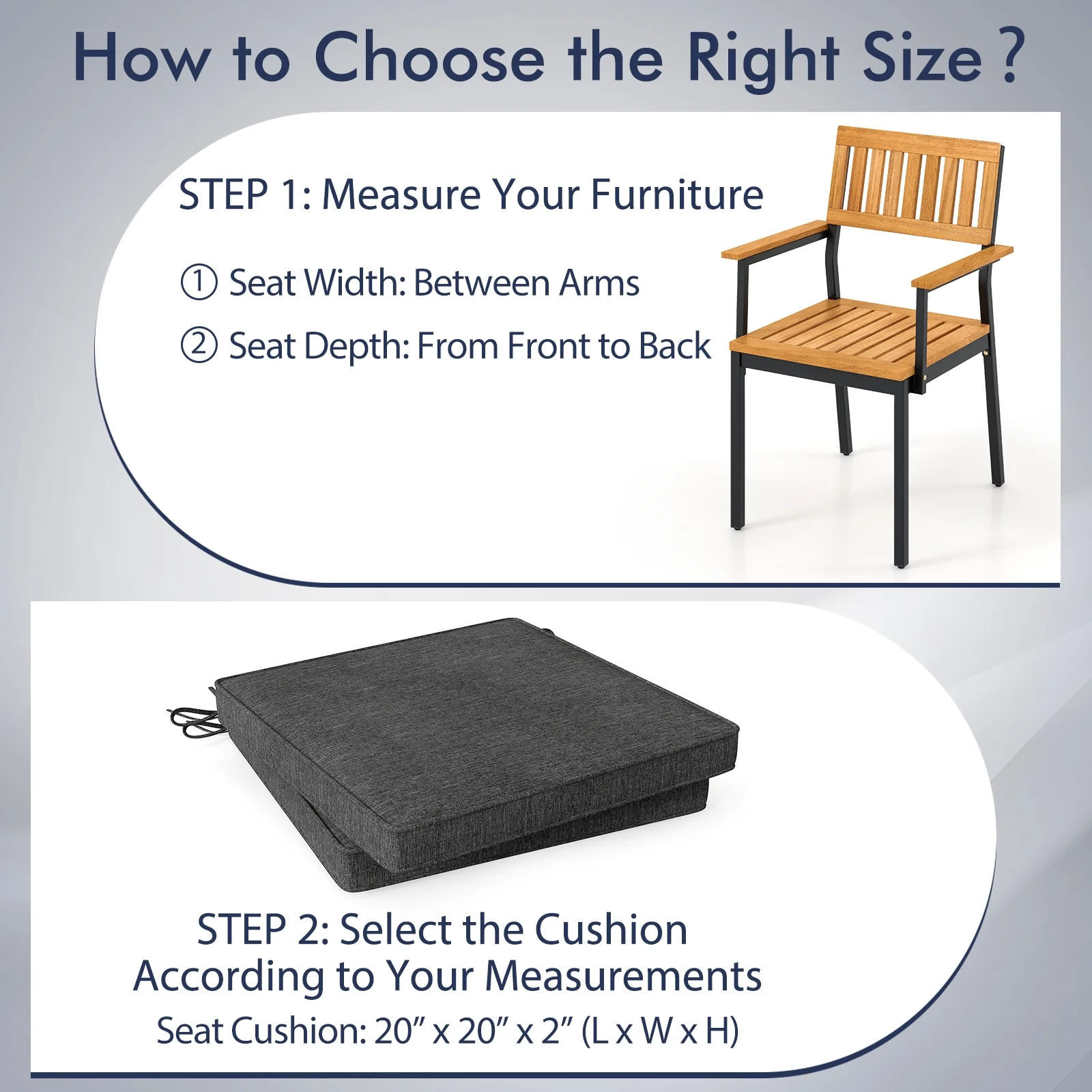 Outdoor Chair Cushion Set, 2 Waterproof Fade-Resistant Olefin, Gray - Image 10