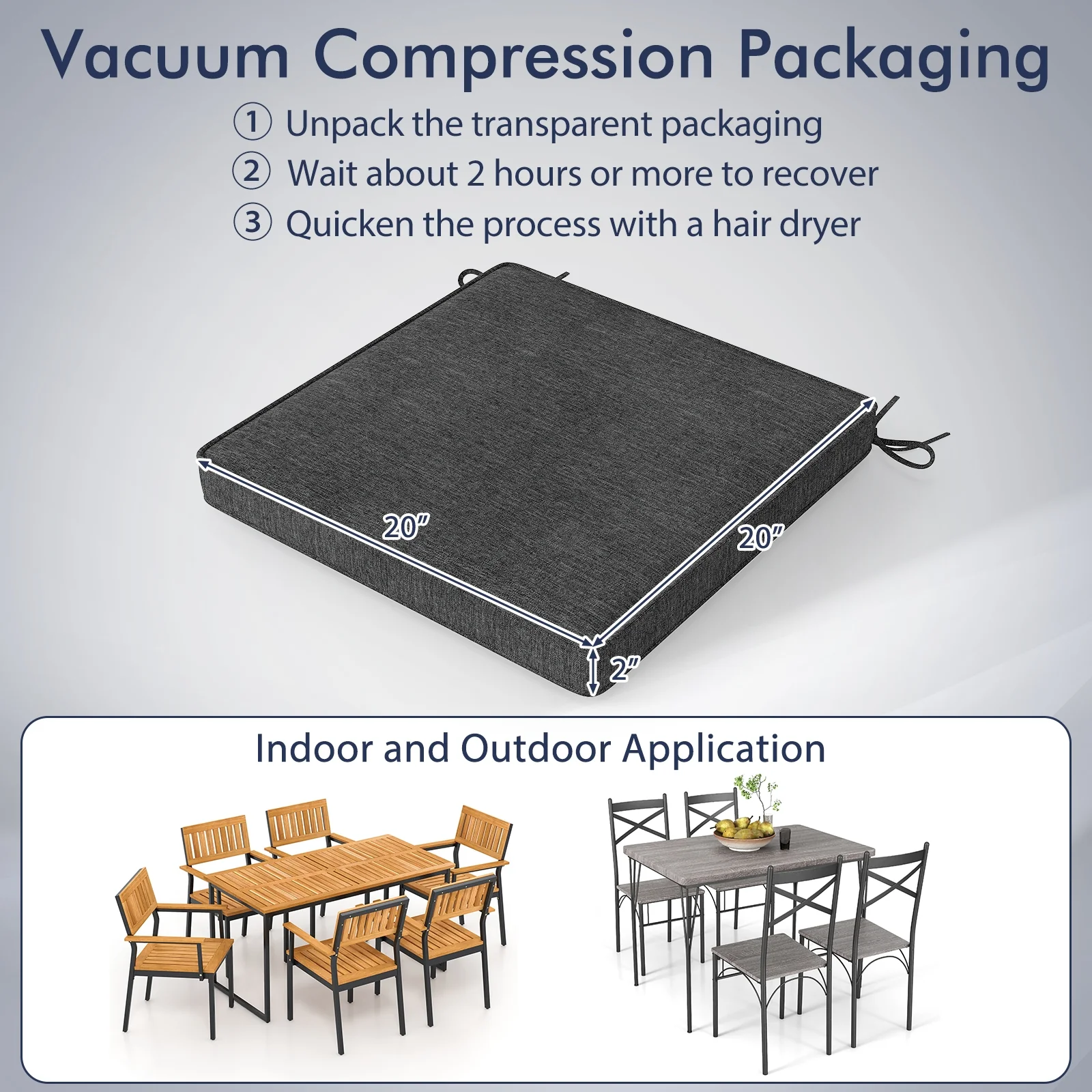 Outdoor Chair Cushion Set, 2 Waterproof Fade-Resistant Olefin, Gray - Image 5
