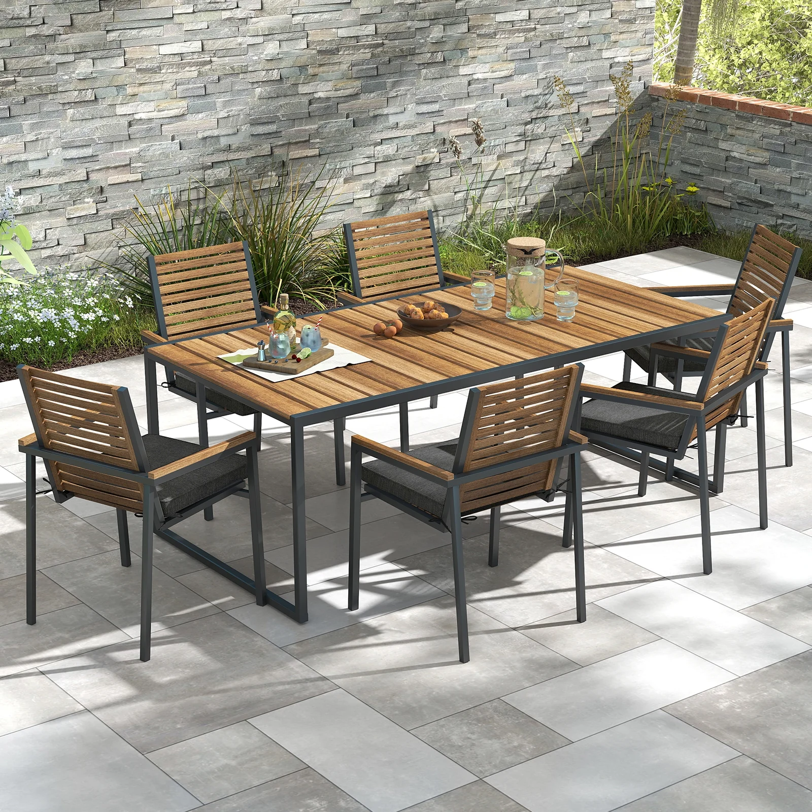 Outdoor Chair Cushion Set, 2 Waterproof Fade-Resistant Olefin, Gray - Image 6