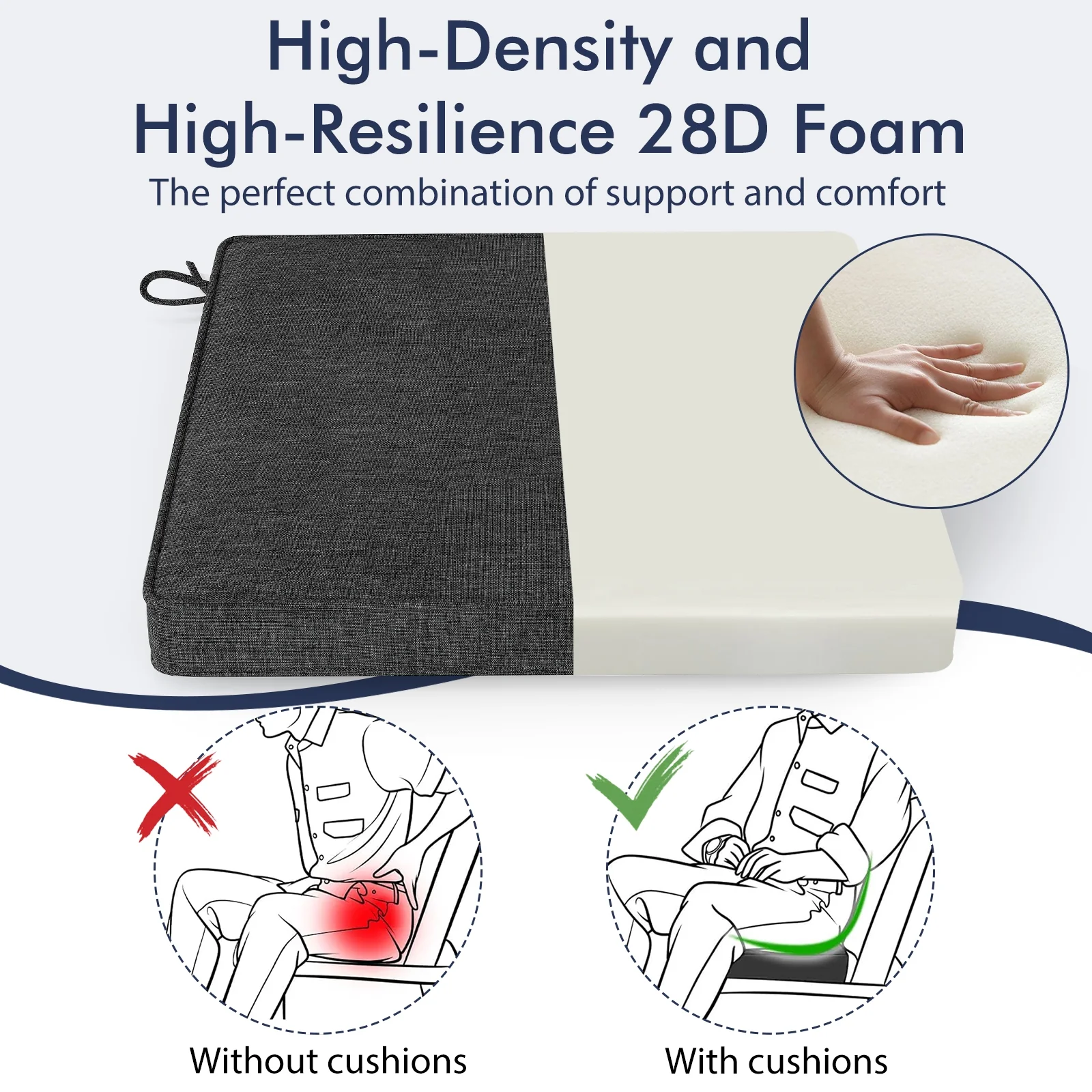 Outdoor Chair Cushion Set, 2 Waterproof Fade-Resistant Olefin, Gray - Image 8