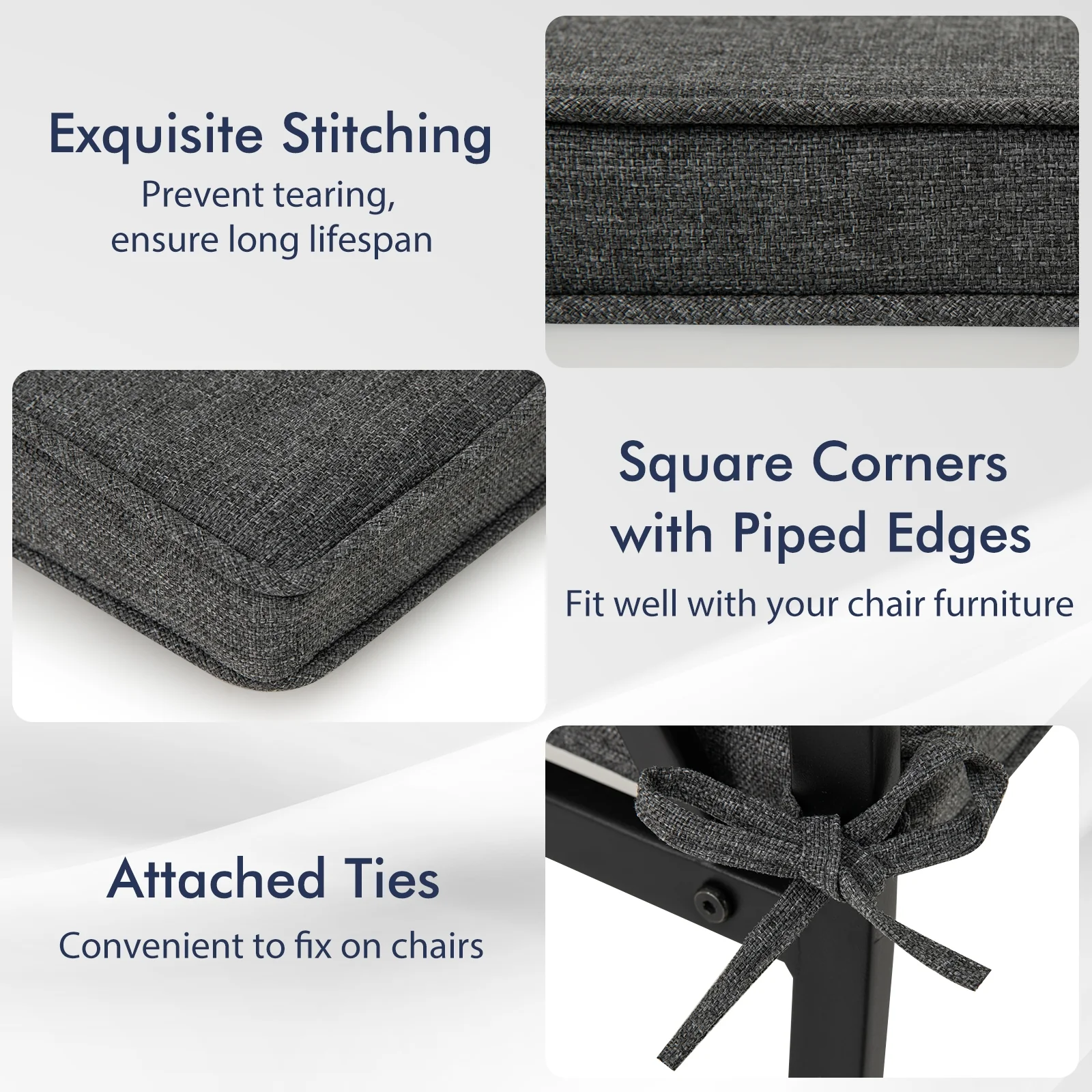 Outdoor Chair Cushion Set, 2 Waterproof Fade-Resistant Olefin, Gray - Image 9