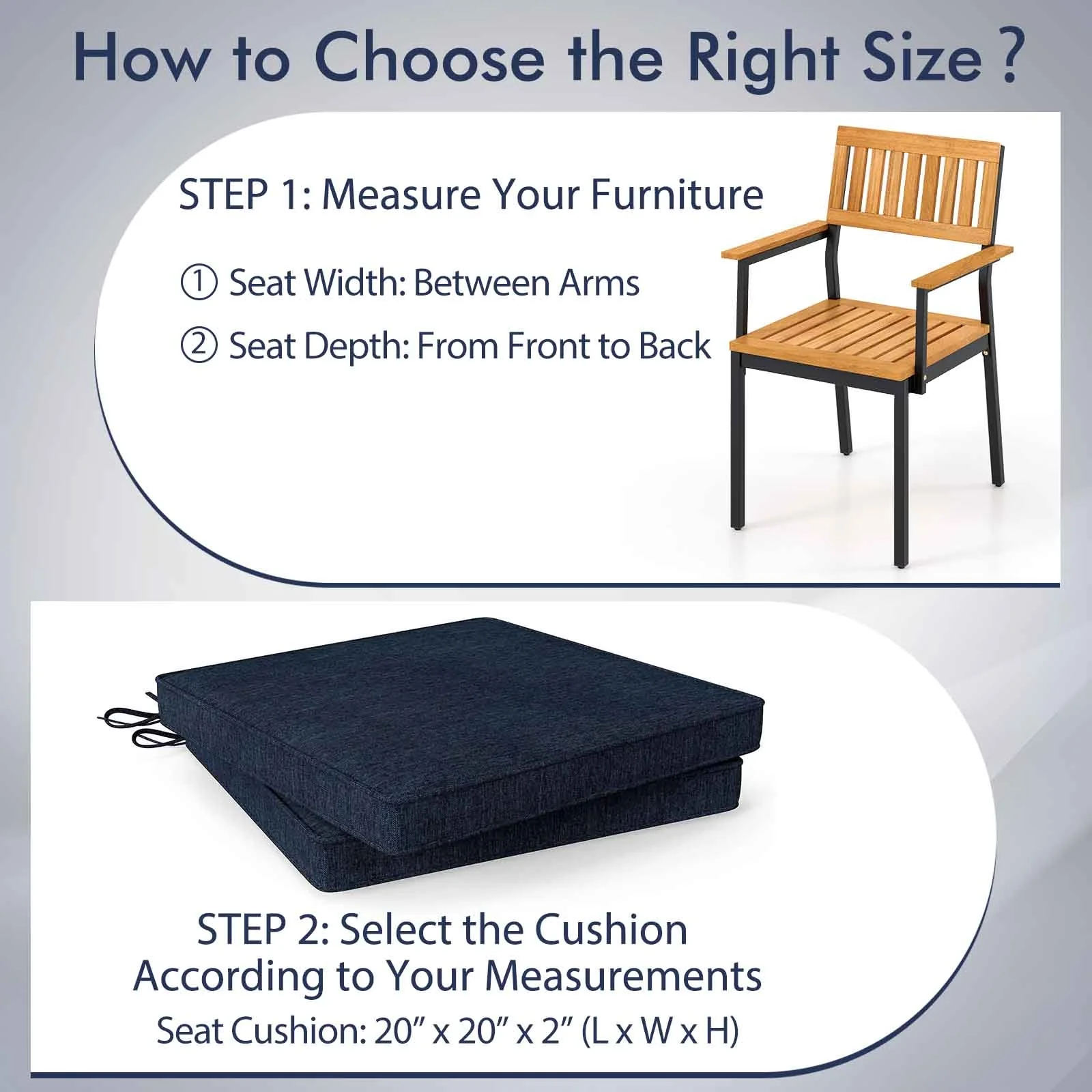 Outdoor Chair Cushion Set, Waterproof Fade-Resistant, Navy - Image 10