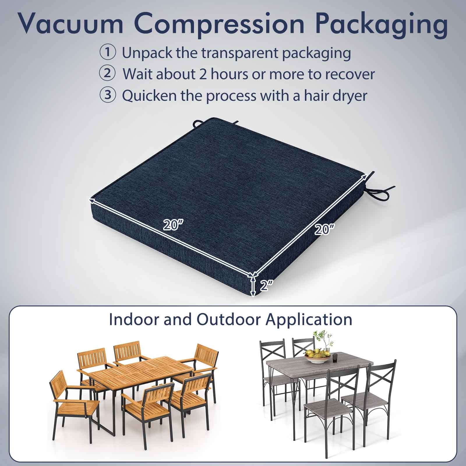 Outdoor Chair Cushion Set, Waterproof Fade-Resistant, Navy - Image 5
