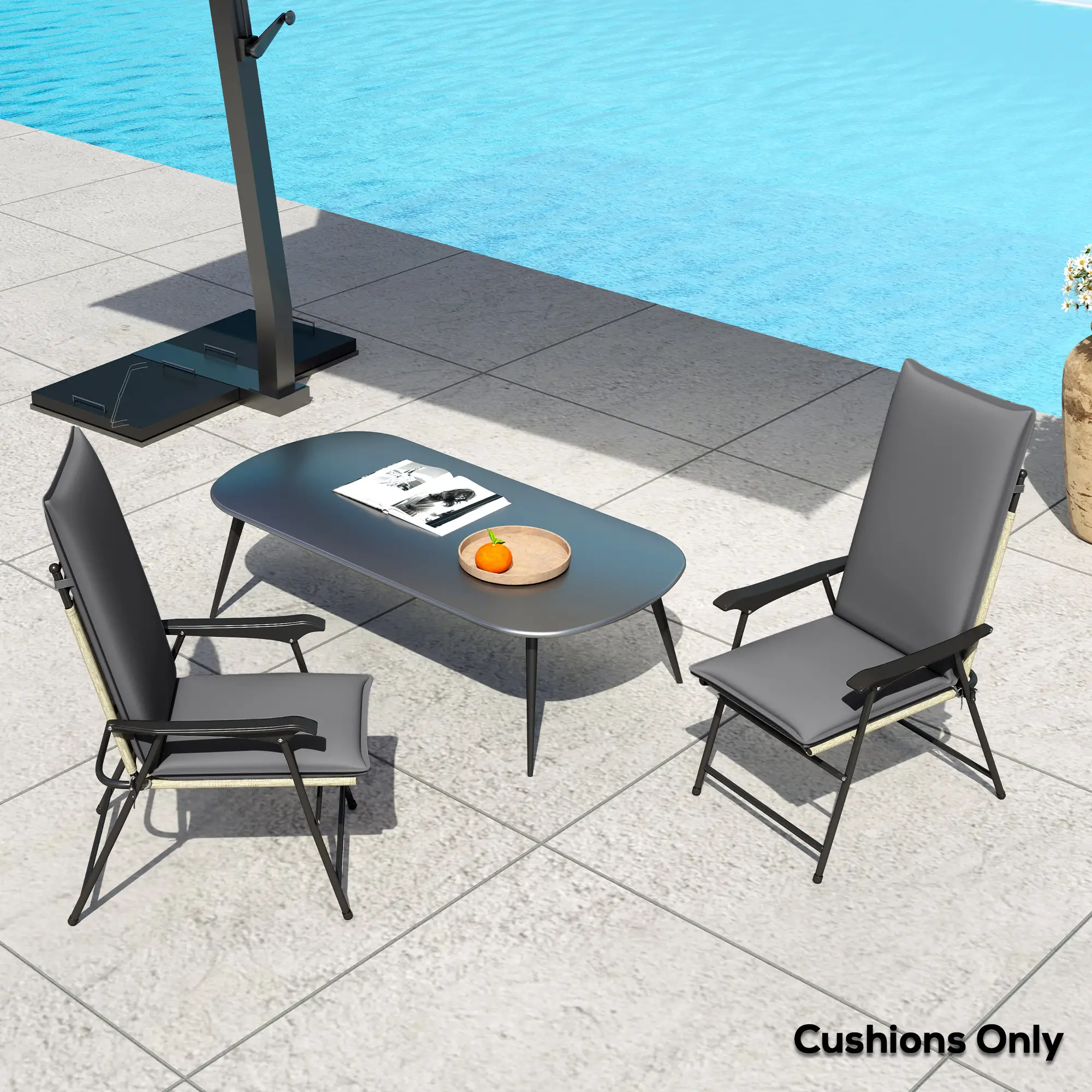 Outdoor Chair Cushions, Set of 2, High Back, UPF50+, Dark Grey - Image 10