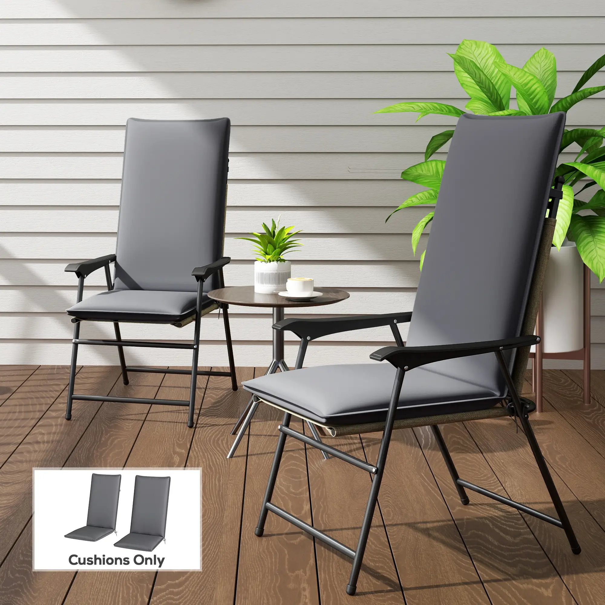Outdoor Chair Cushions, Set of 2, High Back, UPF50+, Dark Grey - Image 2