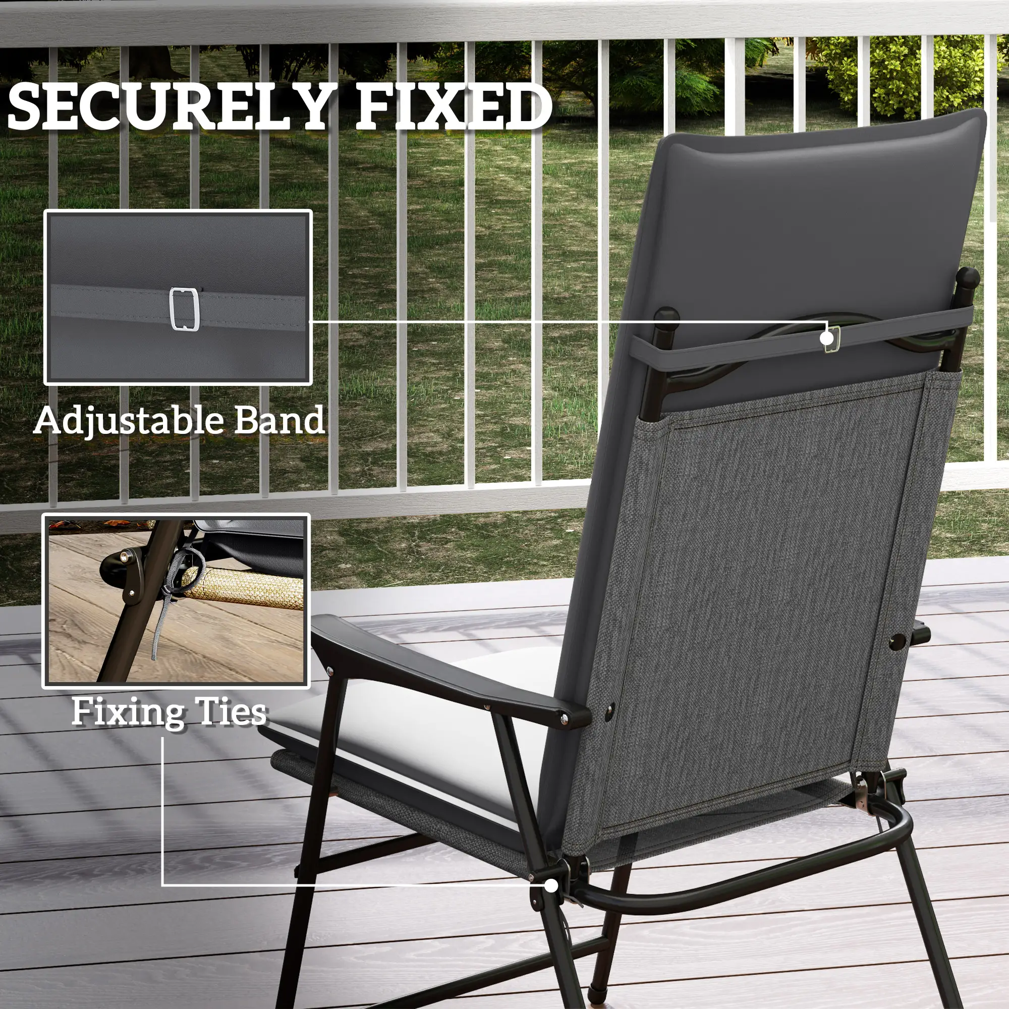 Outdoor Chair Cushions, Set of 2, High Back, UPF50+, Dark Grey - Image 6