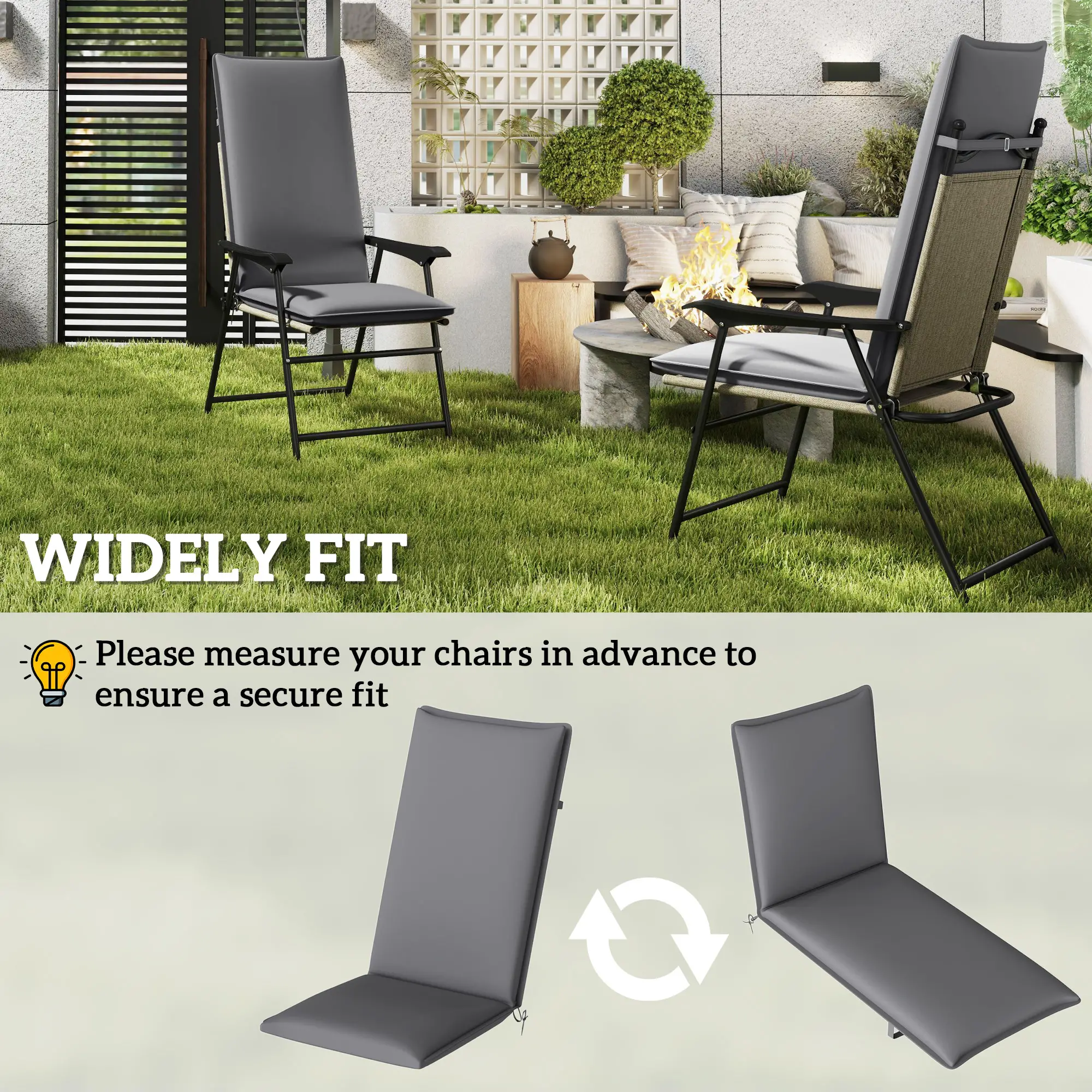 Outdoor Chair Cushions, Set of 2, High Back, UPF50+, Dark Grey - Image 7