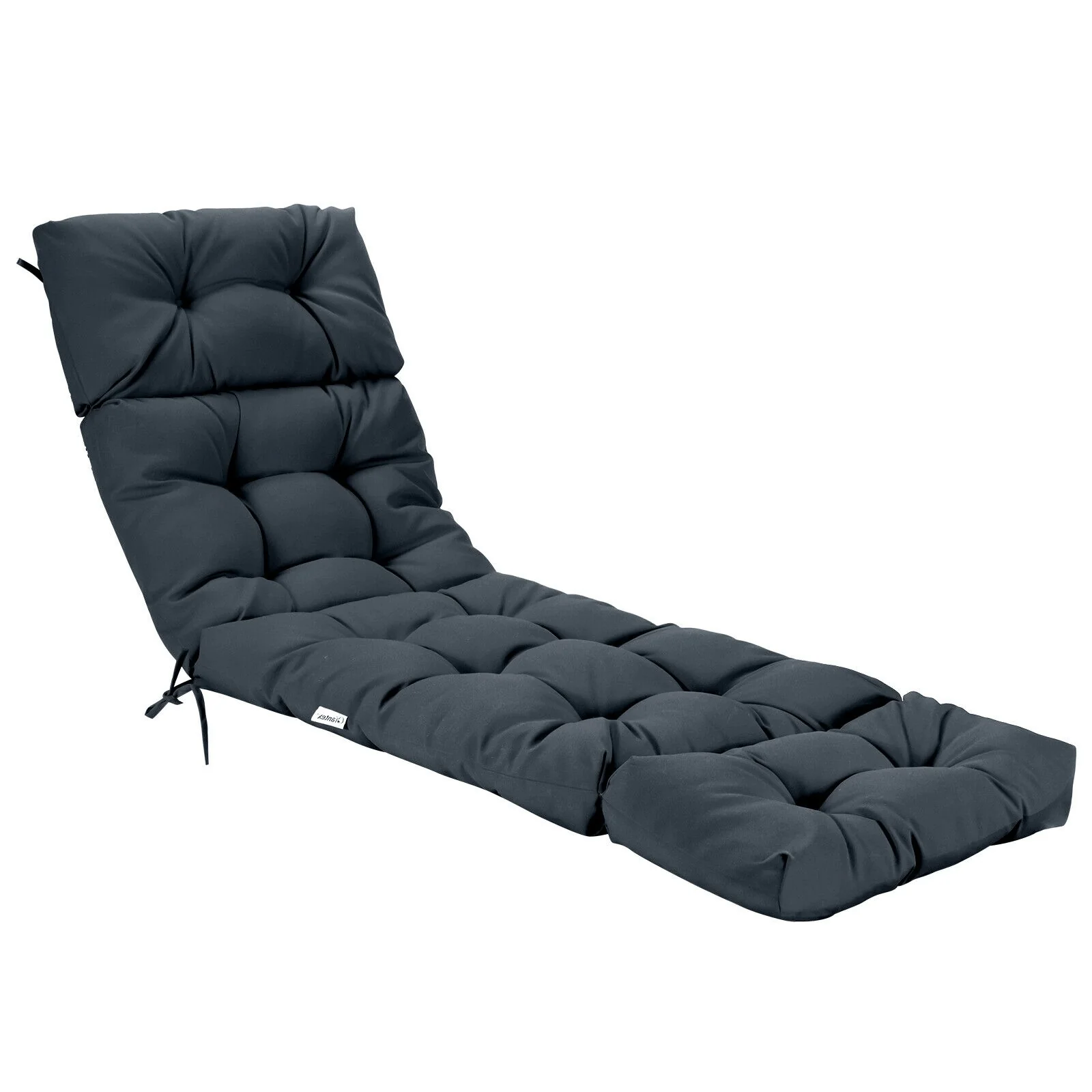 Outdoor Chaise Cushion With String Ties, Gray - Image 5