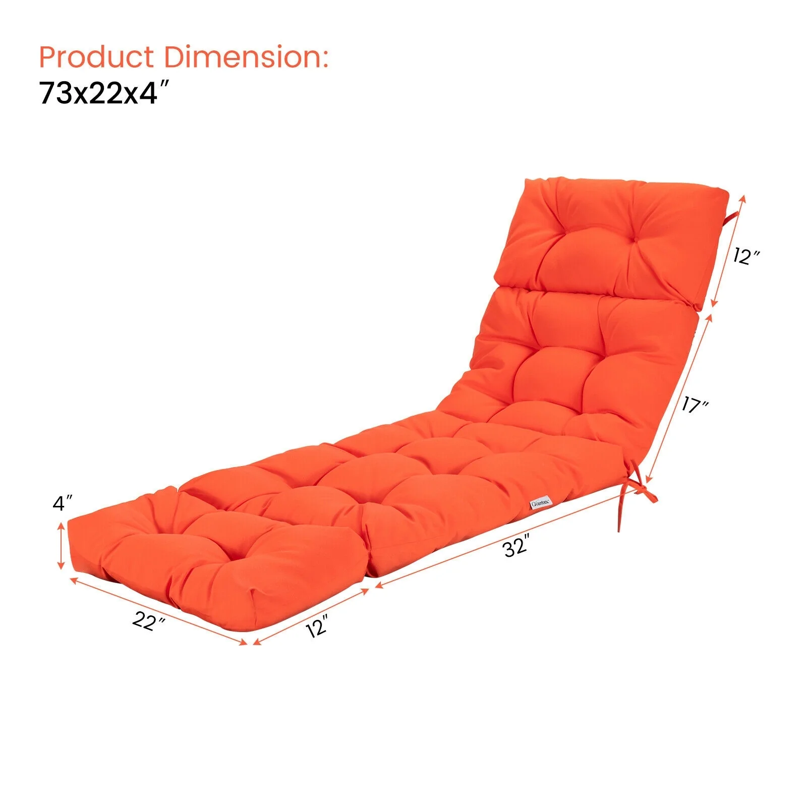 Outdoor Chaise Cushion With String Ties, Orange - Image 5