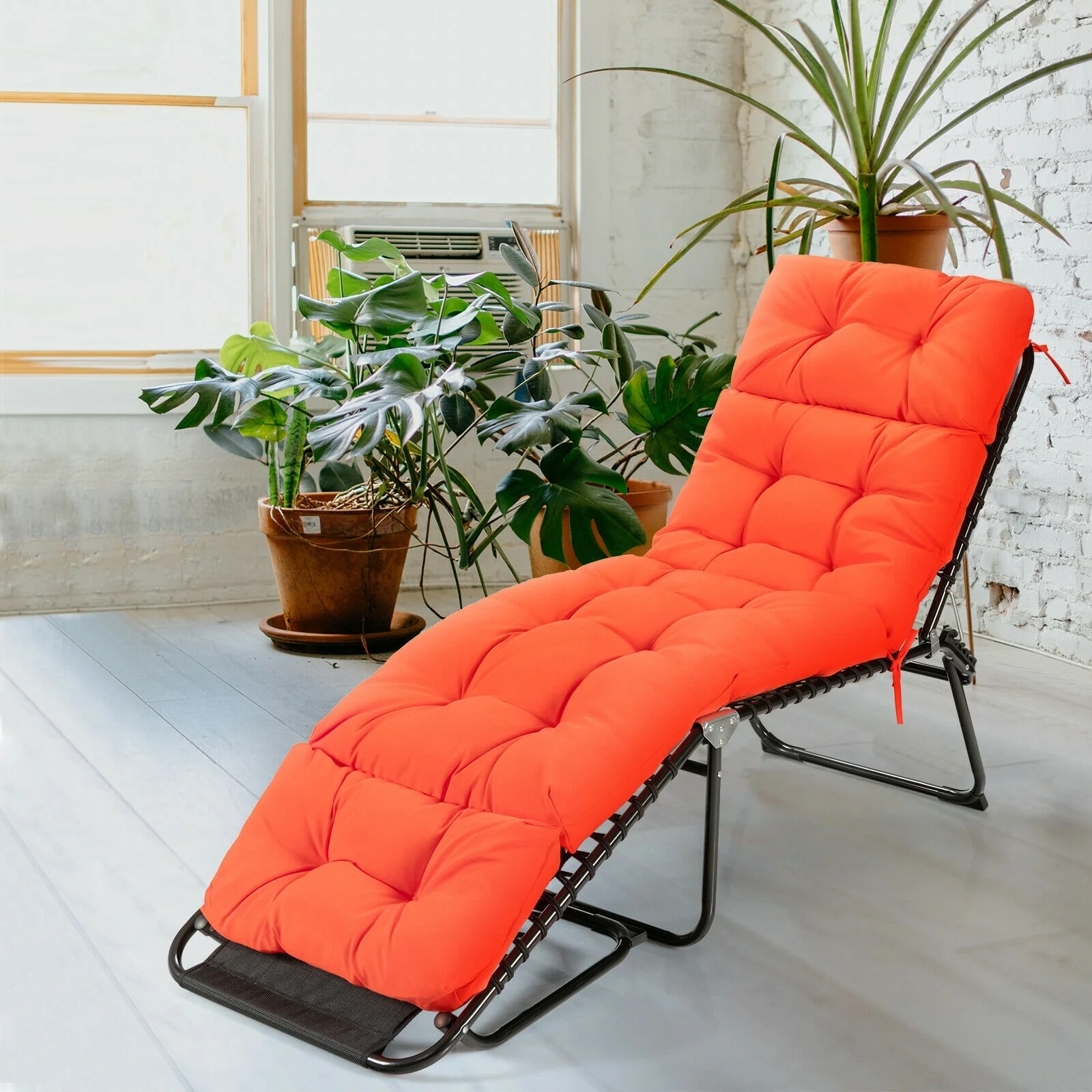 Outdoor Chaise Cushion With String Ties, Orange - Image 8