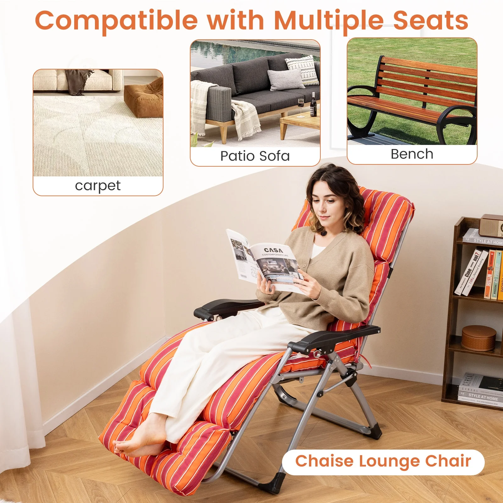 Outdoor Chaise Cushion With String Ties, Red - Image 10