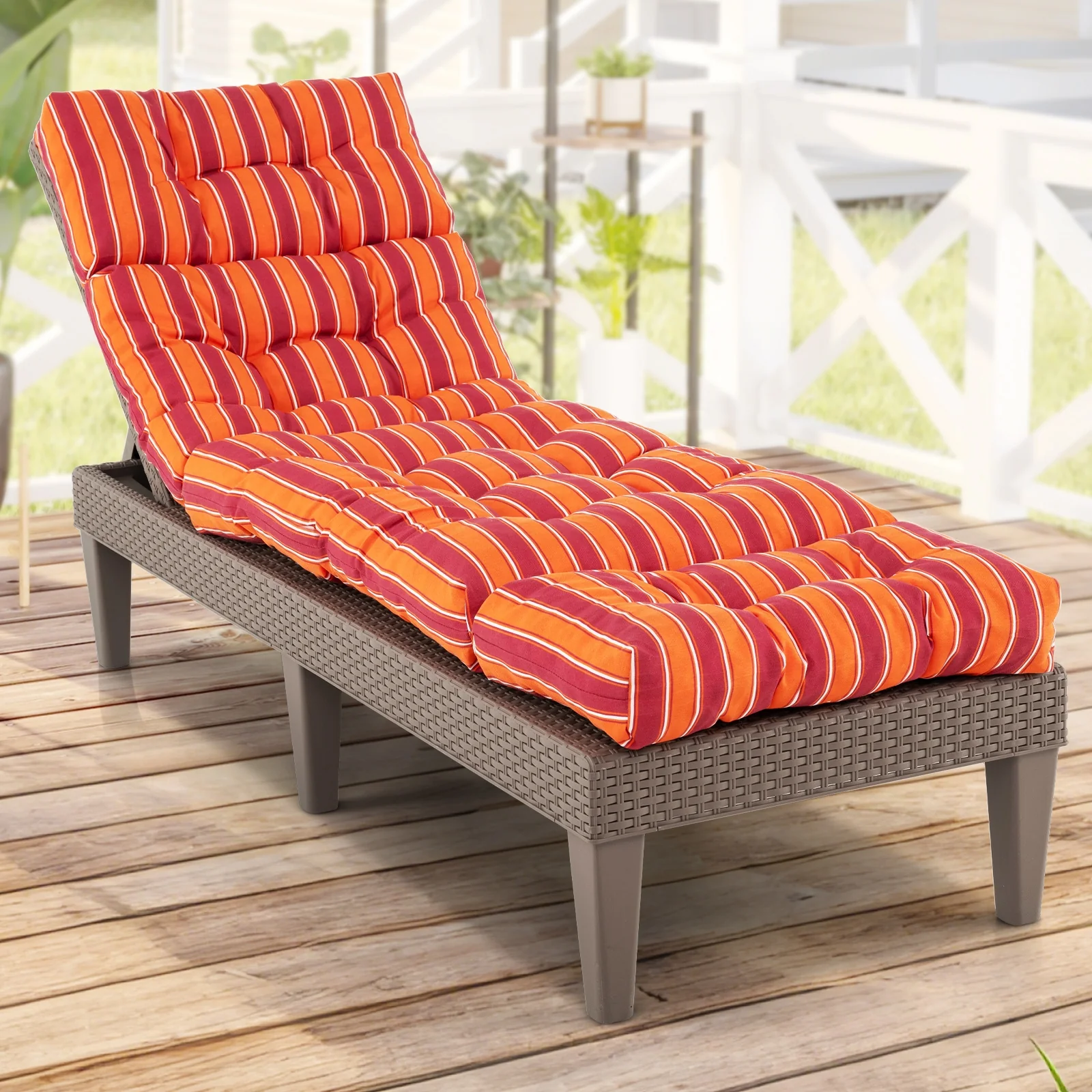Outdoor Chaise Cushion With String Ties, Red - Image 2