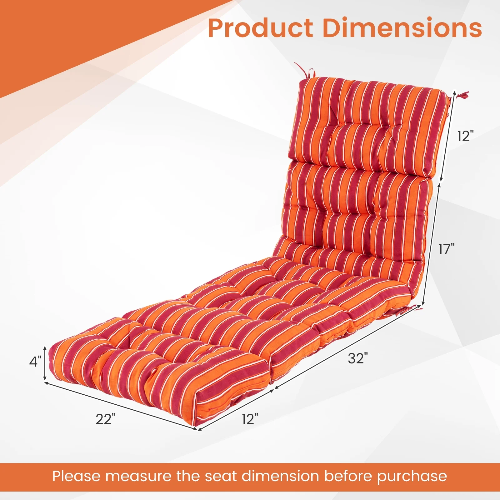 Outdoor Chaise Cushion With String Ties, Red - Image 6