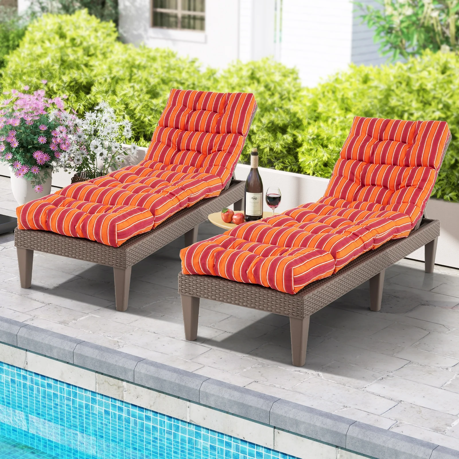 Outdoor Chaise Cushion With String Ties, Red - Image 7