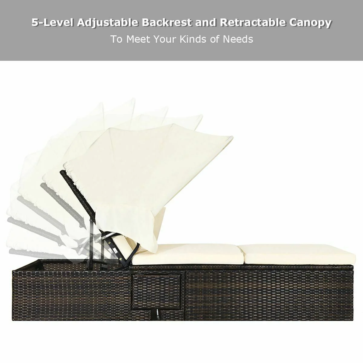 Outdoor Chaise Lounge Chair, Folding Canopy, White - Image 10