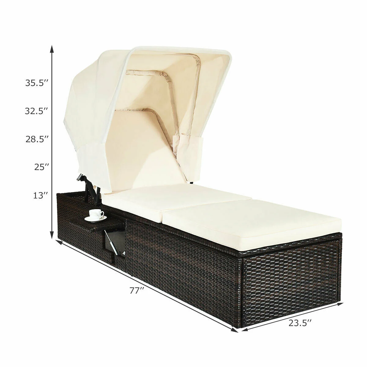 Outdoor Chaise Lounge Chair, Folding Canopy, White - Image 5