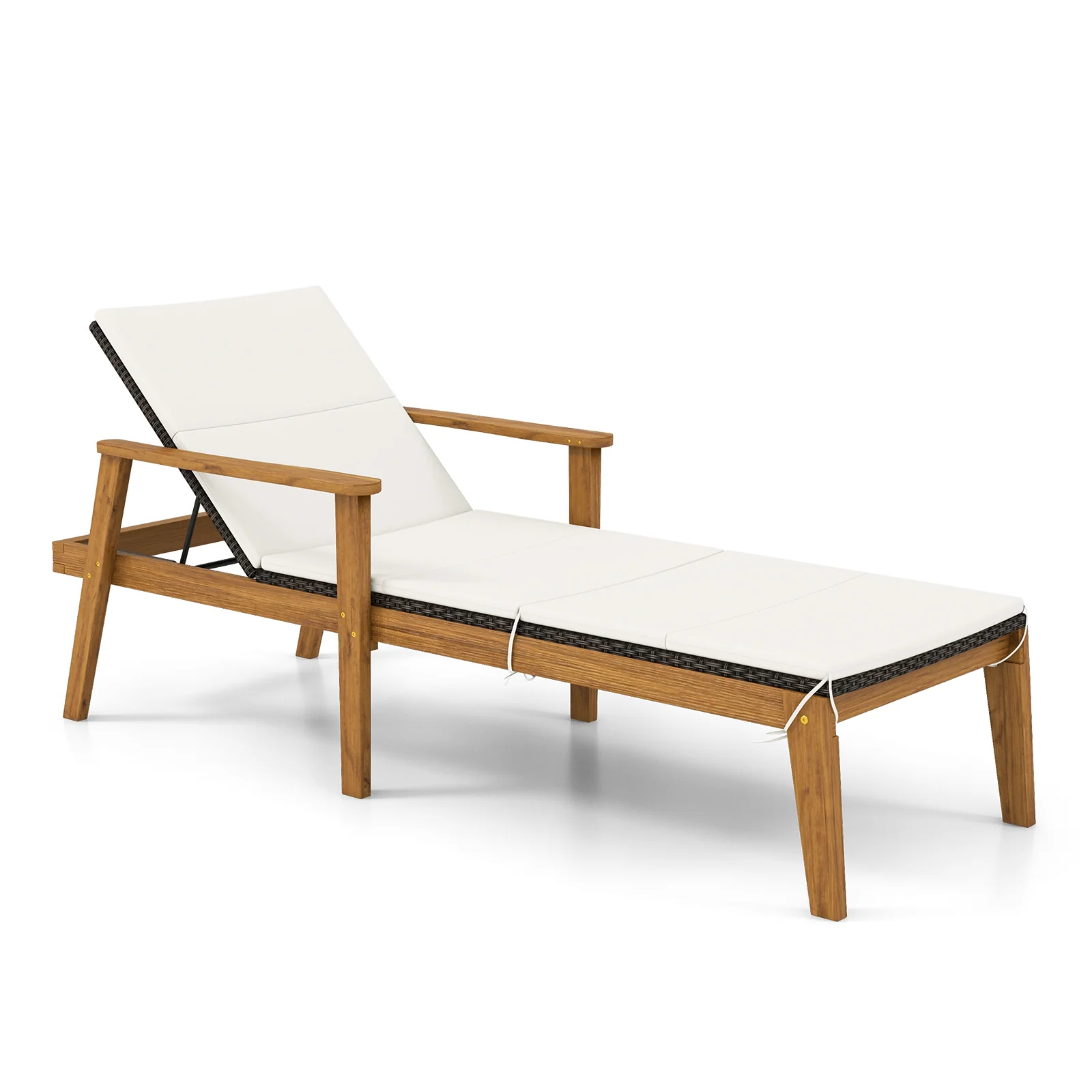 Outdoor Chaise Lounge Chair, Rattan Patio Recliner With Armrests, Off White - Image 4