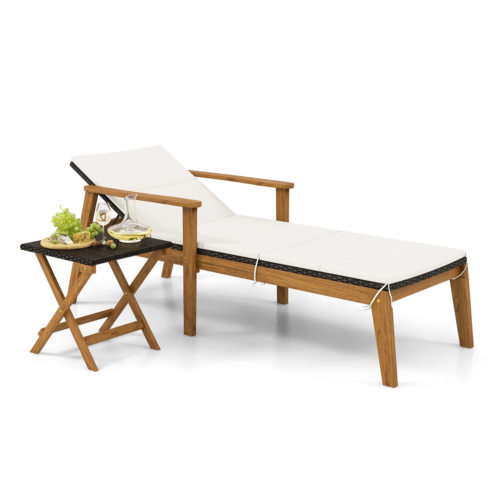 Outdoor Chaise Lounge Chair, Rattan Patio Recliner With Armrests, Off White - Image 5