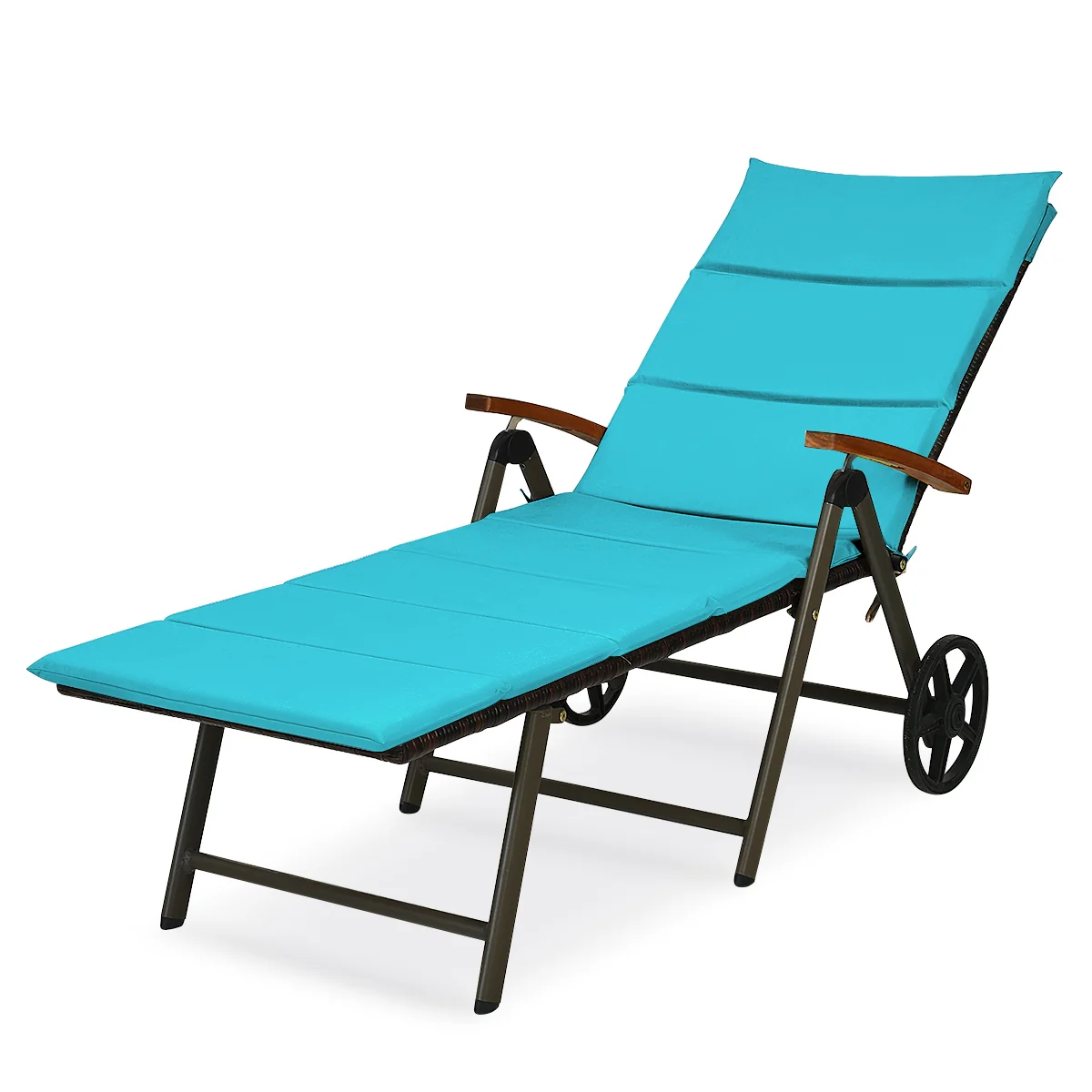 Outdoor Chaise Lounge Chair, Rattan Recliner, Turquoise - Image 10