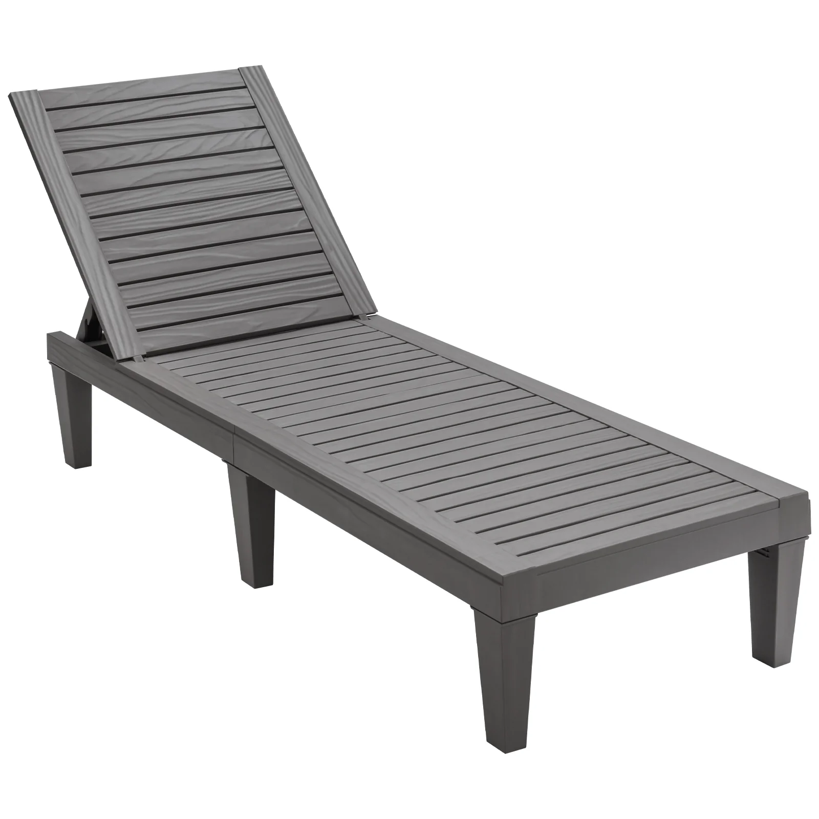 Outdoor Chaise Lounge Chair with 5 Positions Adjustable Backrest-Grey, Gray